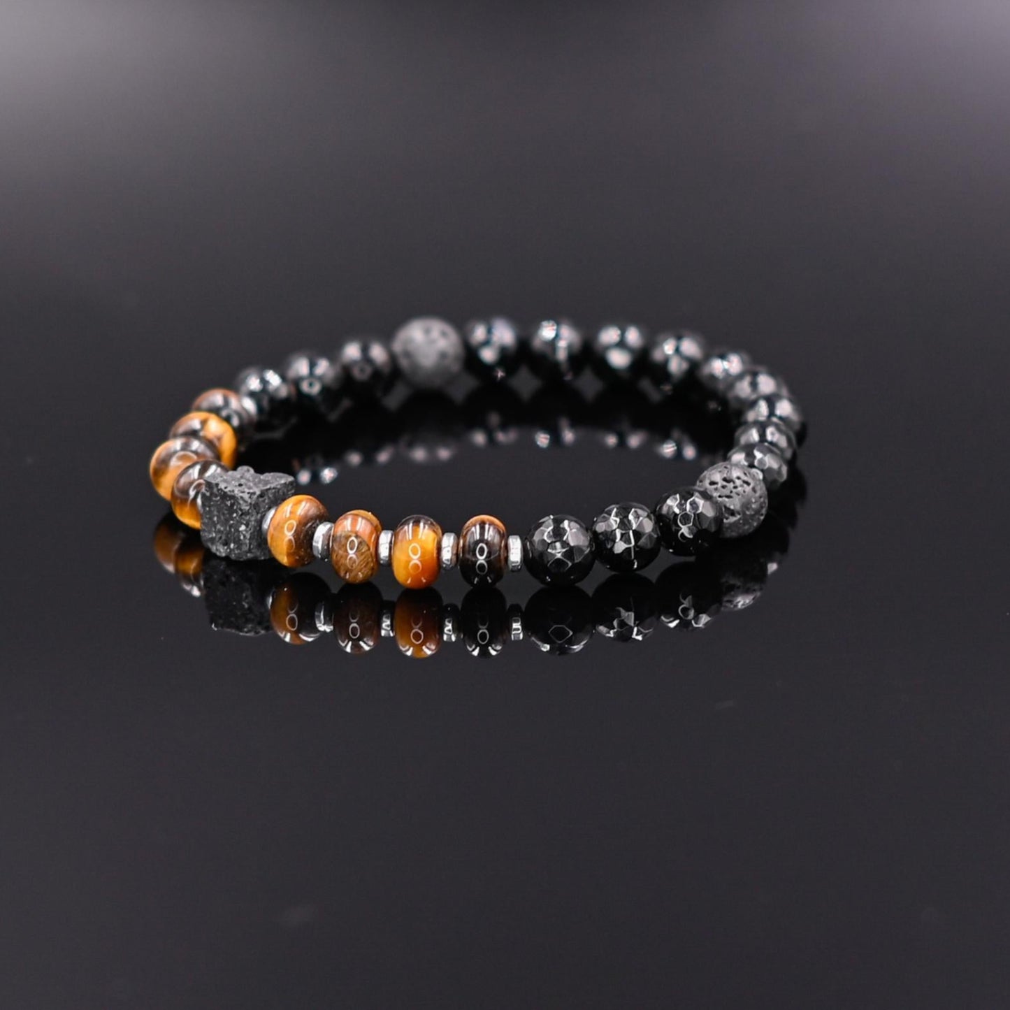 Men's Tiger Eye Stretch Bracelet Lava Stone Cube Bead Bracelet Agate Bracelet Elastic Bracelet Gift for Men Brown Tiger's Eye Bracelet- Shamballa Bracelet - Birthstone Bracelet - Gemstone Bracelet Men - Chakra Bracelet - Macrame Bracelet - Healing Bracelet - Valinde