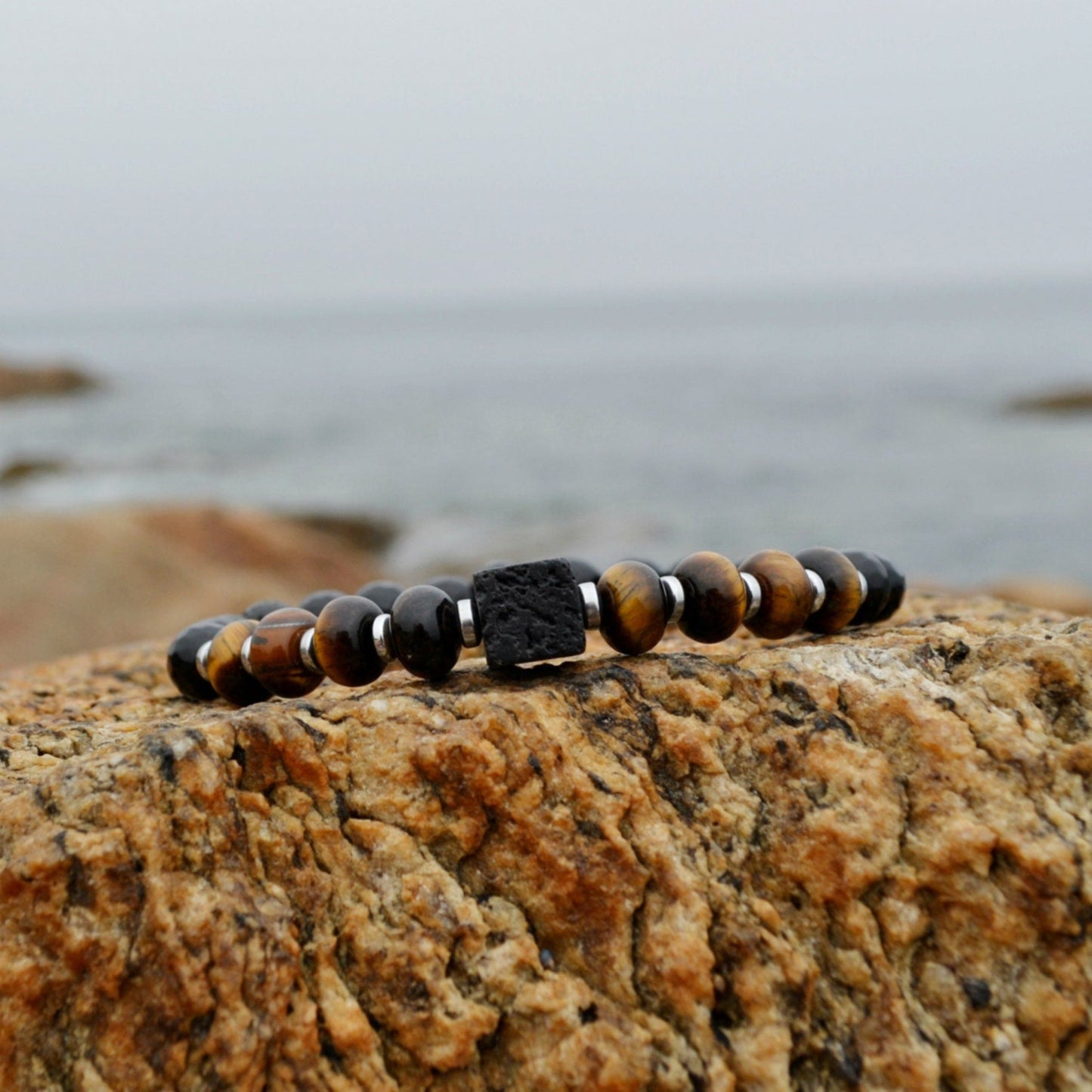 Men's Tiger Eye Stretch Bracelet Lava Stone Cube Bead Bracelet Agate Bracelet Elastic Bracelet Gift for Men Brown Tiger's Eye Bracelet- Shamballa Bracelet - Birthstone Bracelet - Gemstone Bracelet Men - Chakra Bracelet - Macrame Bracelet - Healing Bracelet - Valinde
