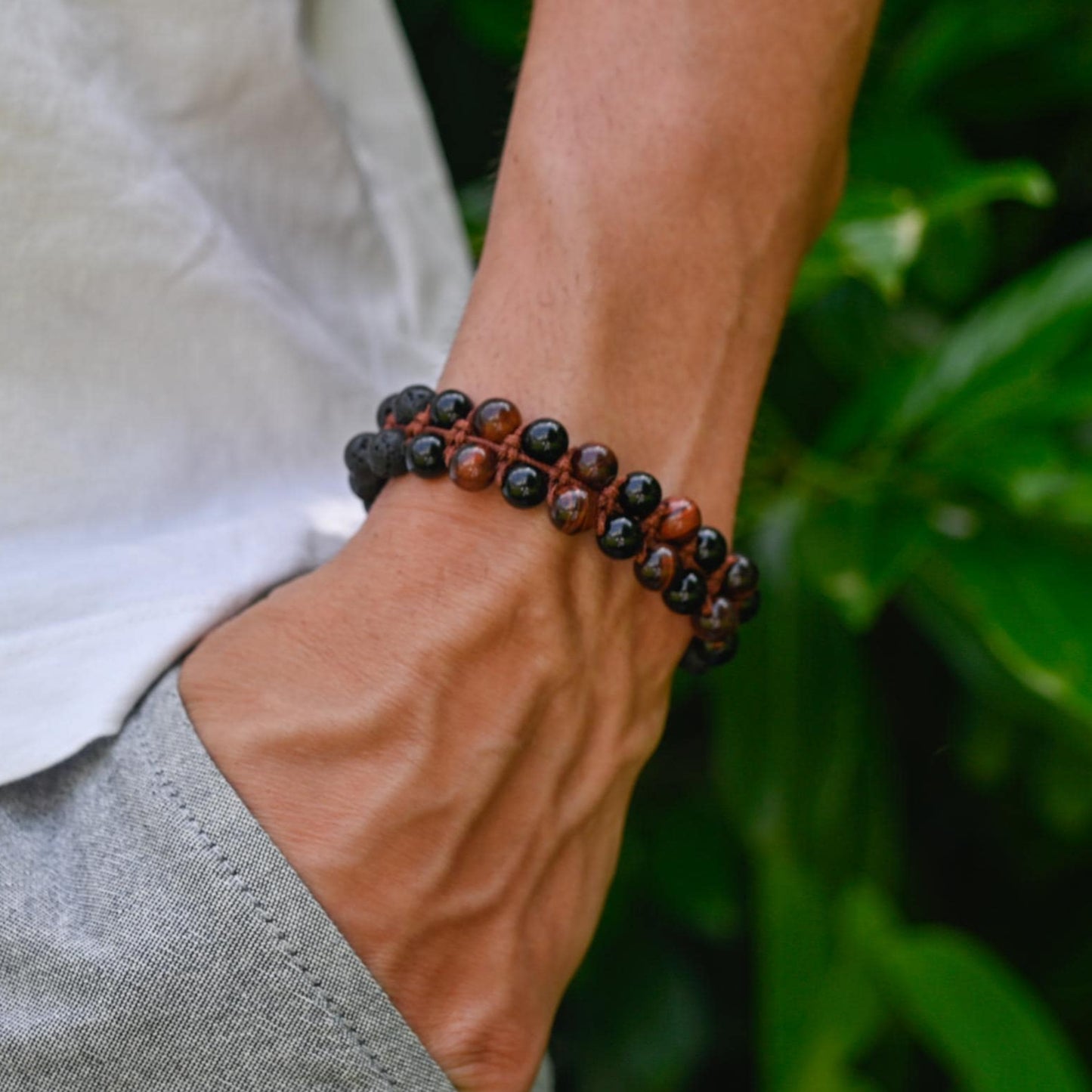 Men's Lava Stone Double Bracelet Black Agate Bracelet Red Tiger's Eye Bracelet Stone Adjustable Bracelet Gift for Men Macrame Bracelet - Shamballa Bracelet - Mantra Bracelet - Yoga Bracelet - Birthstone Bracelet - Gemstone Bracelet Men - Chakra Bracelet - Macrame Bracelet - Healing Bracelet - Gift for Father - Gift For Men - Valinde