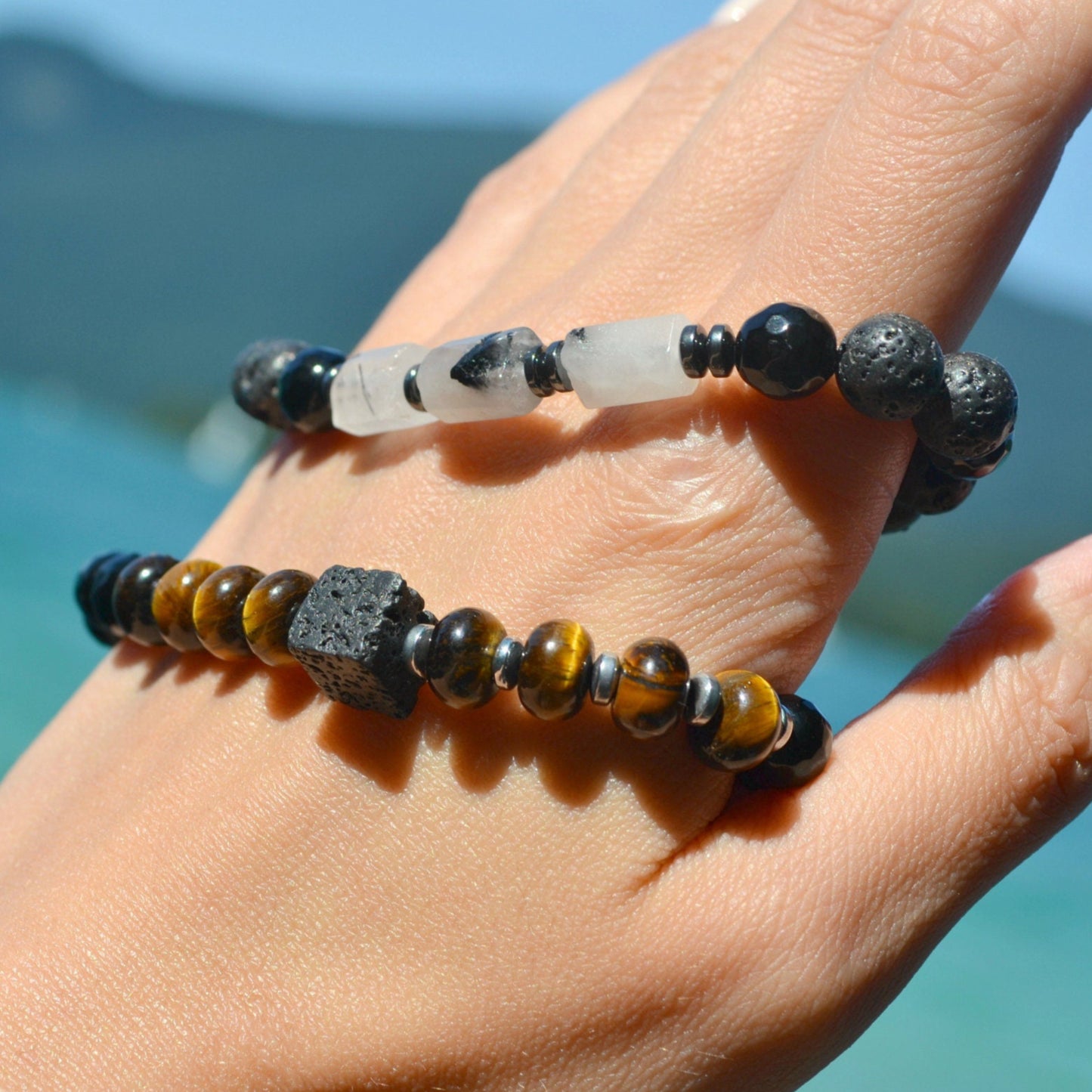 Men's Tiger Eye Stretch Bracelet Lava Stone Cube Bead Bracelet Agate Bracelet Elastic Bracelet Gift for Men Brown Tiger's Eye Bracelet- Shamballa Bracelet - Birthstone Bracelet - Gemstone Bracelet Men - Chakra Bracelet - Macrame Bracelet - Healing Bracelet - Valinde