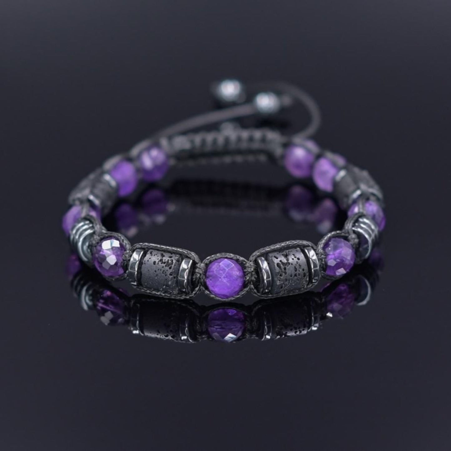 Men's Amethyst Black Lava Stone Braided Bracelet, Purple Beads Bracelet, Gift for Him, Adjustable Macrame Bracelet, Hematite Bracelet - Shamballa Bracelet - Mantra Bracelet - Yoga Bracelet - Birthstone Bracelet - Gemstone Bracelet Men - Chakra Bracelet - Macrame Bracelet - Healing Bracelet - Gift for Father - Gift For Men - Valinde