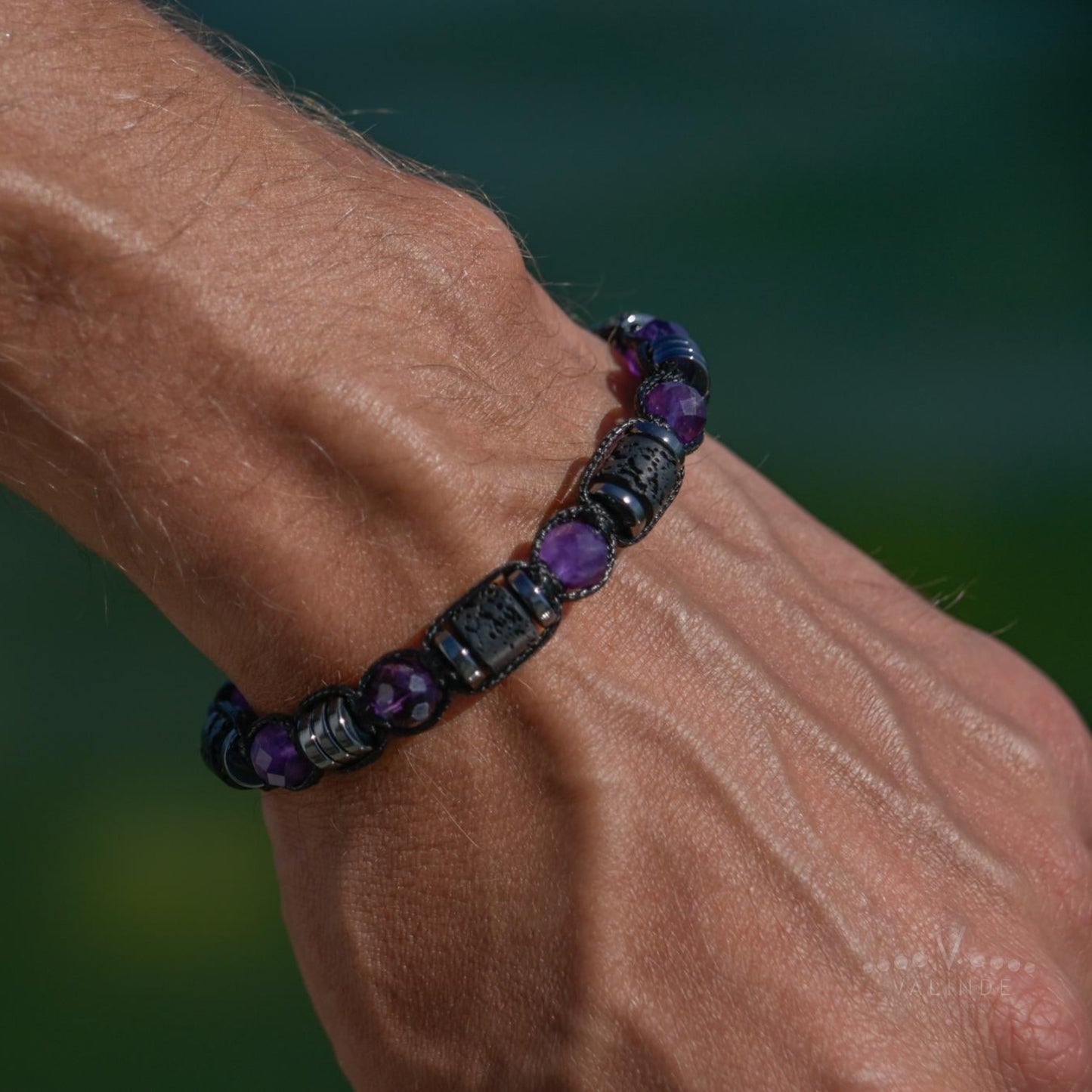Men's Amethyst Black Lava Stone Braided Bracelet, Purple Beads Bracelet, Gift for Him, Adjustable Macrame Bracelet, Hematite Bracelet - Shamballa Bracelet - Mantra Bracelet - Yoga Bracelet - Birthstone Bracelet - Gemstone Bracelet Men - Chakra Bracelet - Macrame Bracelet - Healing Bracelet - Gift for Father - Gift For Men - Valinde
