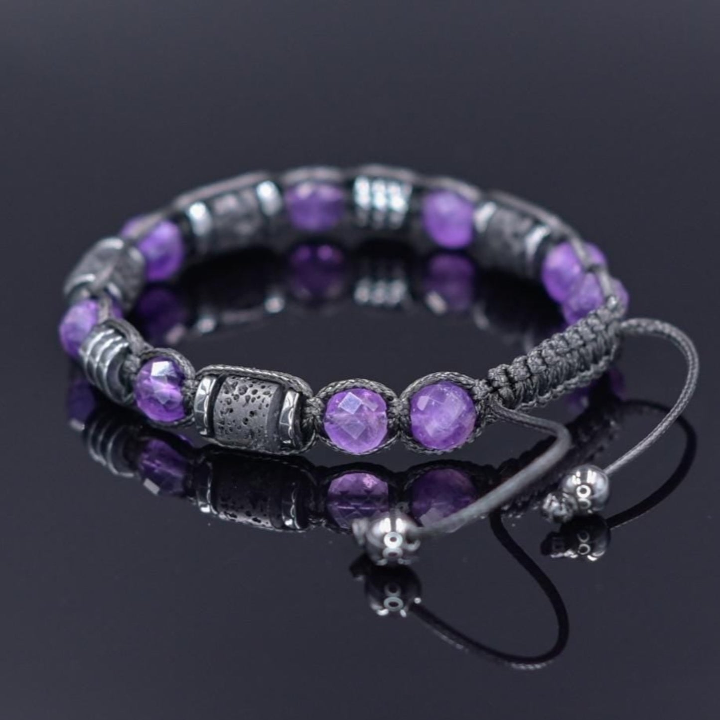 Men's Amethyst Black Lava Stone Braided Bracelet, Purple Beads Bracelet, Gift for Him, Adjustable Macrame Bracelet, Hematite Bracelet - Shamballa Bracelet - Mantra Bracelet - Yoga Bracelet - Birthstone Bracelet - Gemstone Bracelet Men - Chakra Bracelet - Macrame Bracelet - Healing Bracelet - Gift for Father - Gift For Men - Valinde