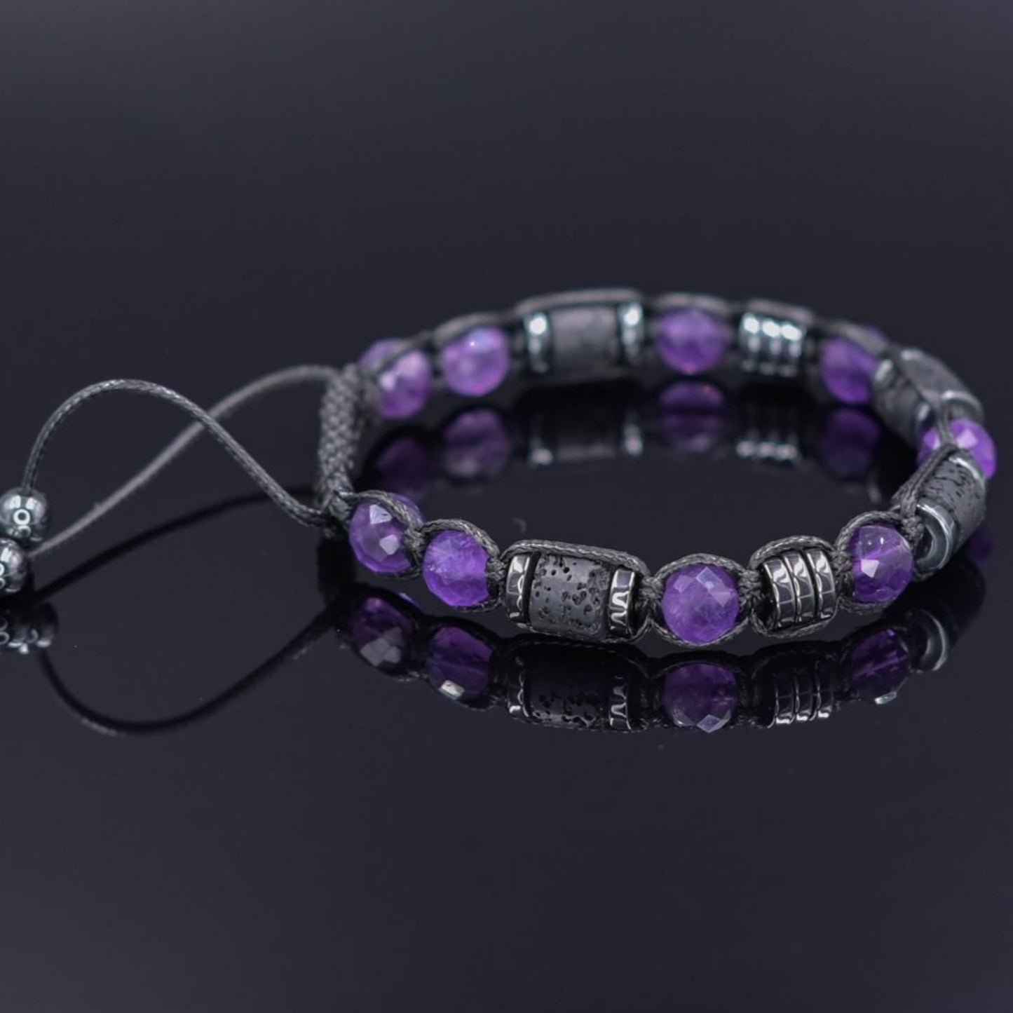 Men's Amethyst Black Lava Stone Braided Bracelet, Purple Beads Bracelet, Gift for Him, Adjustable Macrame Bracelet, Hematite Bracelet - Shamballa Bracelet - Mantra Bracelet - Yoga Bracelet - Birthstone Bracelet - Gemstone Bracelet Men - Chakra Bracelet - Macrame Bracelet - Healing Bracelet - Gift for Father - Gift For Men - Valinde