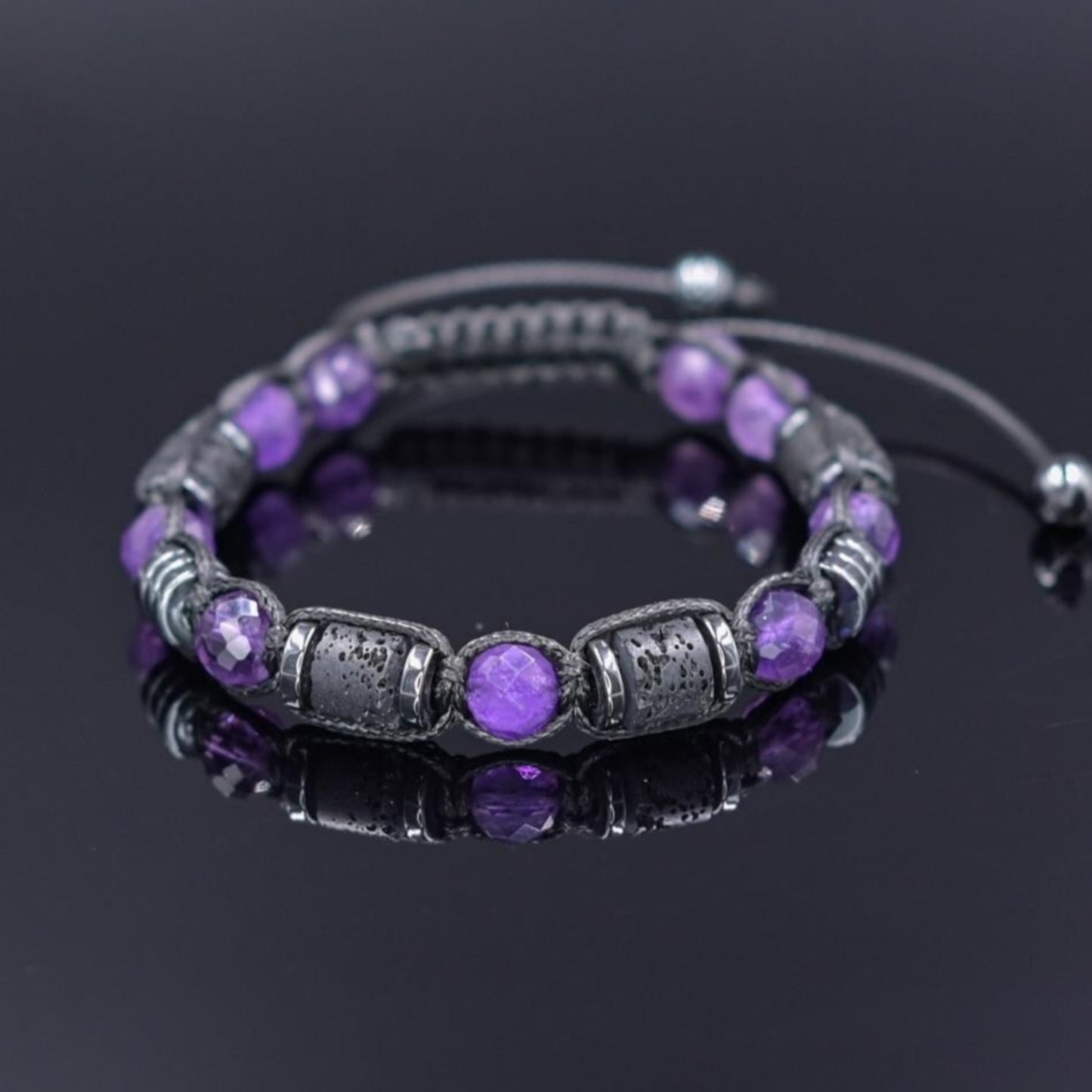 Men's Amethyst Black Lava Stone Braided Bracelet, Purple Beads Bracelet, Gift for Him, Adjustable Macrame Bracelet, Hematite Bracelet - Shamballa Bracelet - Mantra Bracelet - Yoga Bracelet - Birthstone Bracelet - Gemstone Bracelet Men - Chakra Bracelet - Macrame Bracelet - Healing Bracelet - Gift for Father - Gift For Men - Valinde