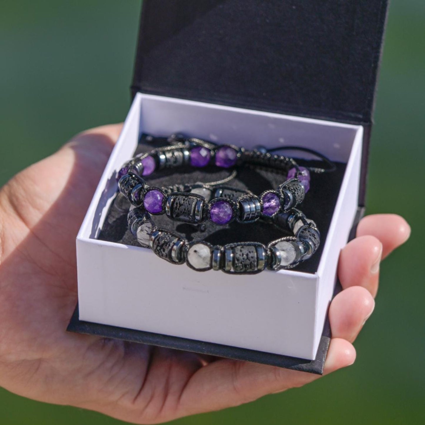Men's Amethyst Black Lava Stone Braided Bracelet, Purple Beads Bracelet, Gift for Him, Adjustable Macrame Bracelet, Hematite Bracelet - Shamballa Bracelet - Mantra Bracelet - Yoga Bracelet - Birthstone Bracelet - Gemstone Bracelet Men - Chakra Bracelet - Macrame Bracelet - Healing Bracelet - Gift for Father - Gift For Men - Valinde