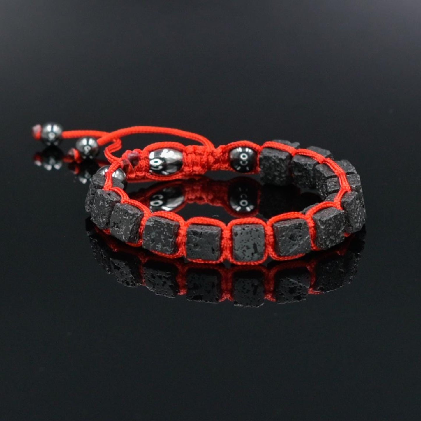 Lava Stone Cube Beaded Gemstone Bracelet, Men's Black Lava Rock Adjustable Braided Bracelet, Gift for Men, Macrame Bracelet, Men's Gift - Shamballa Bracelet - Mantra Bracelet - Yoga Bracelet - Birthstone Bracelet - Gemstone Bracelet Men - Chakra Bracelet - Macrame Bracelet - Healing Bracelet - Gift for Father - Gift For Men - Valinde