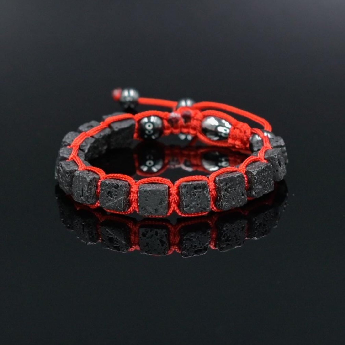 Lava Stone Cube Beaded Gemstone Bracelet, Men's Black Lava Rock Adjustable Braided Bracelet, Gift for Men, Macrame Bracelet, Men's Gift - Shamballa Bracelet - Mantra Bracelet - Yoga Bracelet - Birthstone Bracelet - Gemstone Bracelet Men - Chakra Bracelet - Macrame Bracelet - Healing Bracelet - Gift for Father - Gift For Men - Valinde