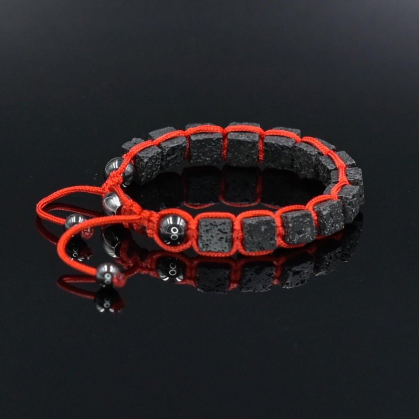 Lava Stone Cube Beaded Gemstone Bracelet, Men's Black Lava Rock Adjustable Braided Bracelet, Gift for Men, Macrame Bracelet, Men's Gift - Shamballa Bracelet - Mantra Bracelet - Yoga Bracelet - Birthstone Bracelet - Gemstone Bracelet Men - Chakra Bracelet - Macrame Bracelet - Healing Bracelet - Gift for Father - Gift For Men - Valinde