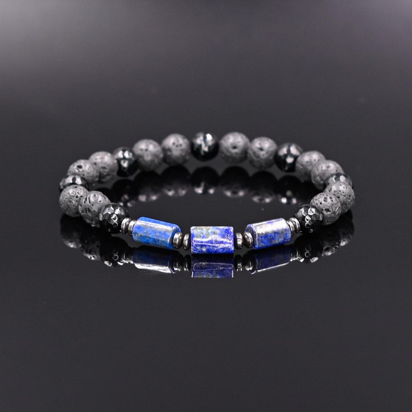 Men's Lapis Lazuli Stretch Bracelet / Lava Stone Bracelet / Elastic Bead Bracelet / Gift for Men / Black Agate Bracelet / Gemstone Bracelet- Shamballa Bracelet - Birthstone Bracelet - Gemstone Bracelet Men - Chakra Bracelet - Macrame Bracelet - Healing Bracelet - Valinde