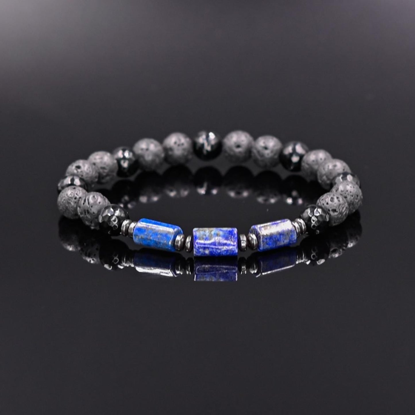 Men's Lapis Lazuli Stretch Bracelet / Lava Stone Bracelet / Elastic Bead Bracelet / Gift for Men / Black Agate Bracelet / Gemstone Bracelet- Shamballa Bracelet - Birthstone Bracelet - Gemstone Bracelet Men - Chakra Bracelet - Macrame Bracelet - Healing Bracelet - Valinde