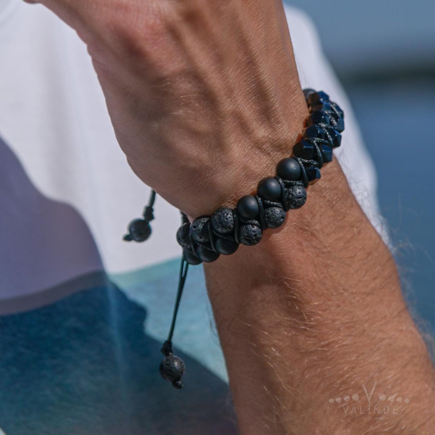 Double Agate Onyx Adjustable Bracelet, Men's Black Lava Stone Braided Bracelet, Anniversary Gift, Gemstone Macrame Bracelet, Birthday Gift - Shamballa Bracelet - Mantra Bracelet - Yoga Bracelet - Birthstone Bracelet - Gemstone Bracelet Men - Chakra Bracelet - Macrame Bracelet - Healing Bracelet - Gift for Father - Gift For Men - Valinde