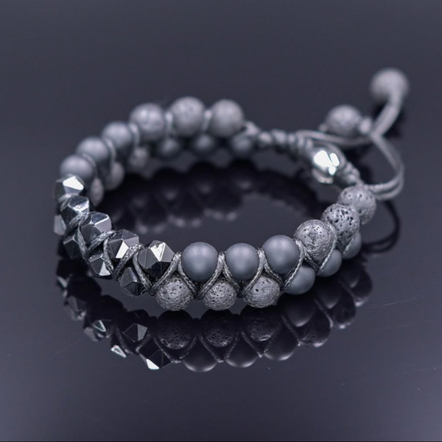 Double Agate Onyx Adjustable Bracelet, Men's Black Lava Stone Braided Bracelet, Anniversary Gift, Gemstone Macrame Bracelet, Birthday Gift - Shamballa Bracelet - Mantra Bracelet - Yoga Bracelet - Birthstone Bracelet - Gemstone Bracelet Men - Chakra Bracelet - Macrame Bracelet - Healing Bracelet - Gift for Father - Gift For Men - Valinde