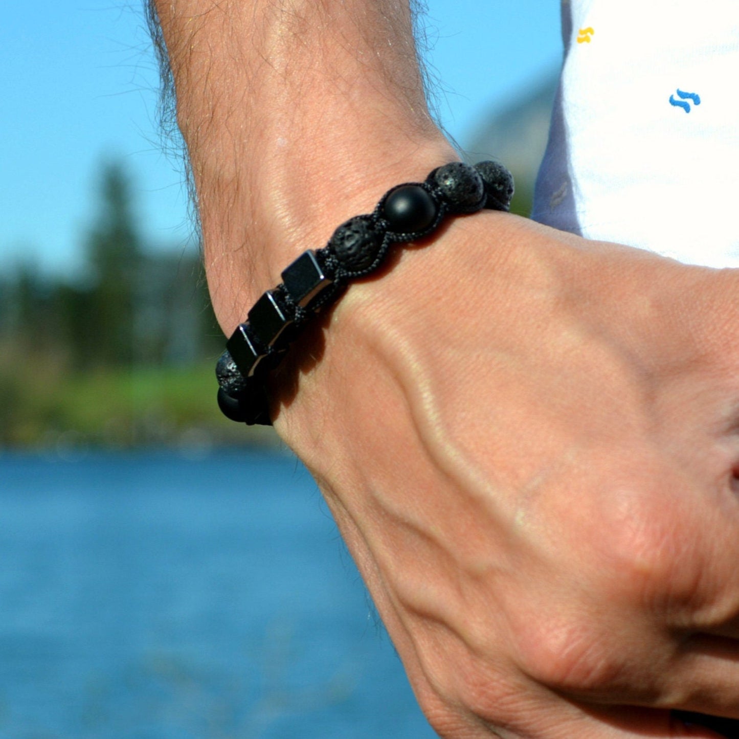 Men's Magnetic Hematite Bracelet Lava Stone Bracelet Onyx Bracelet Cube Beads Bracelet Adjustable Macrame Bracelet Gift for Men - Shamballa Bracelet - Mantra Bracelet - Yoga Bracelet - Birthstone Bracelet - Gemstone Bracelet Men - Chakra Bracelet - Macrame Bracelet - Healing Bracelet - Gift for Father - Gift For Men - Valinde