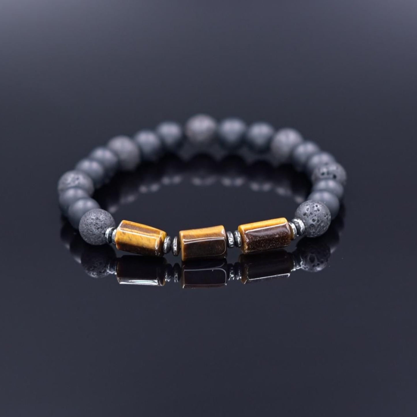 Tiger's Eye Stretch Bracelet, Men's Black Onyx Lava Stone Bracelet, Gift for Men, Elastic Beaded Bracelet, Christmas Gift, Men's Gift - Shamballa Bracelet - Birthstone Bracelet - Gemstone Bracelet Men - Chakra Bracelet - Macrame Bracelet - Healing Bracelet - Valinde