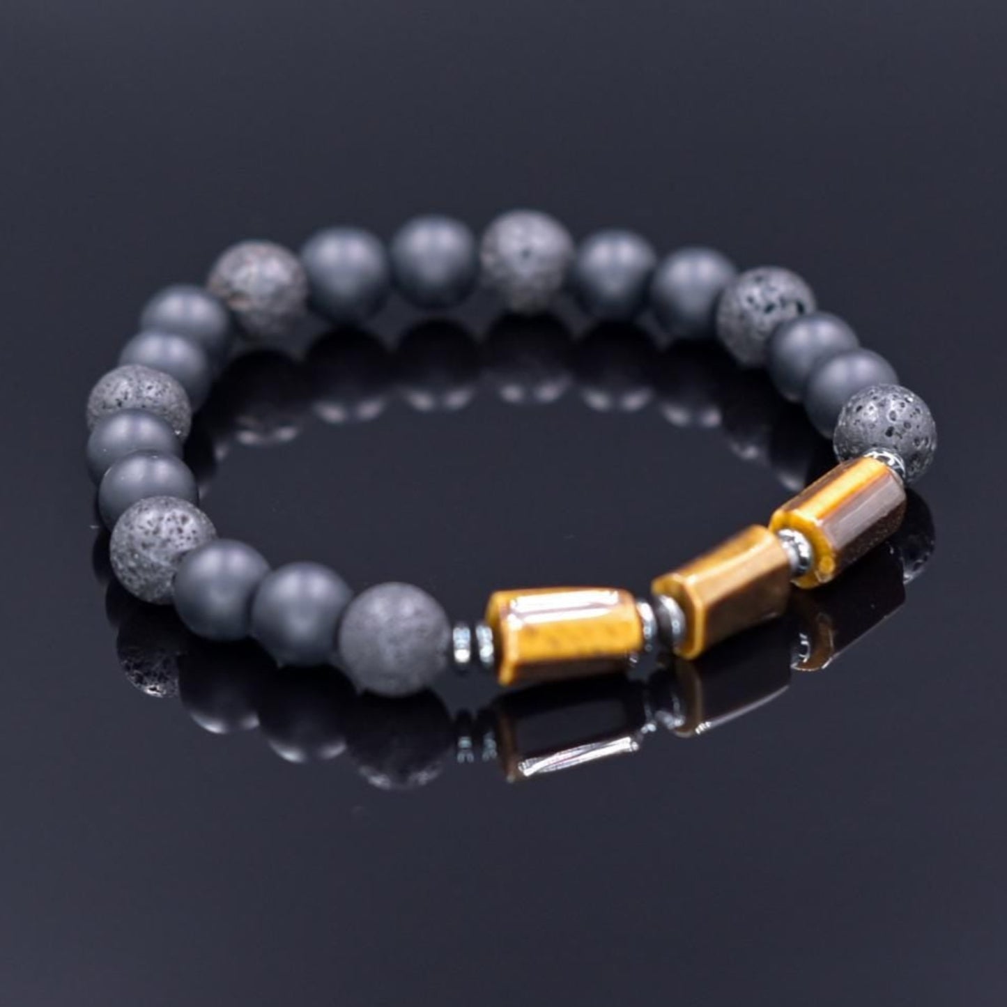 Tiger's Eye Stretch Bracelet, Men's Black Onyx Lava Stone Bracelet, Gift for Men, Elastic Beaded Bracelet, Christmas Gift, Men's Gift - Shamballa Bracelet - Birthstone Bracelet - Gemstone Bracelet Men - Chakra Bracelet - Macrame Bracelet - Healing Bracelet - Valinde