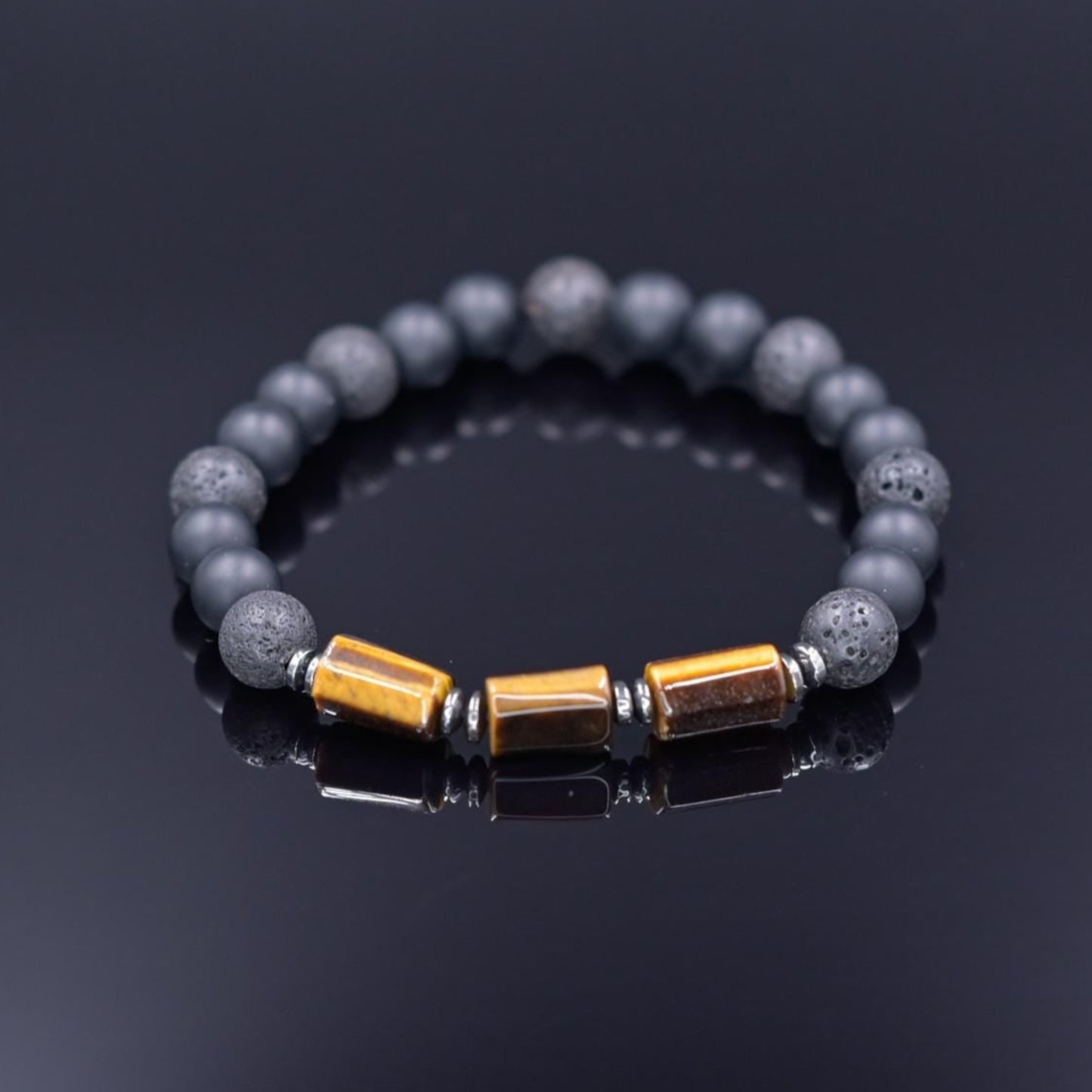 Tiger's Eye Stretch Bracelet, Men's Black Onyx Lava Stone Bracelet, Gift for Men, Elastic Beaded Bracelet, Christmas Gift, Men's Gift - Shamballa Bracelet - Birthstone Bracelet - Gemstone Bracelet Men - Chakra Bracelet - Macrame Bracelet - Healing Bracelet - Valinde