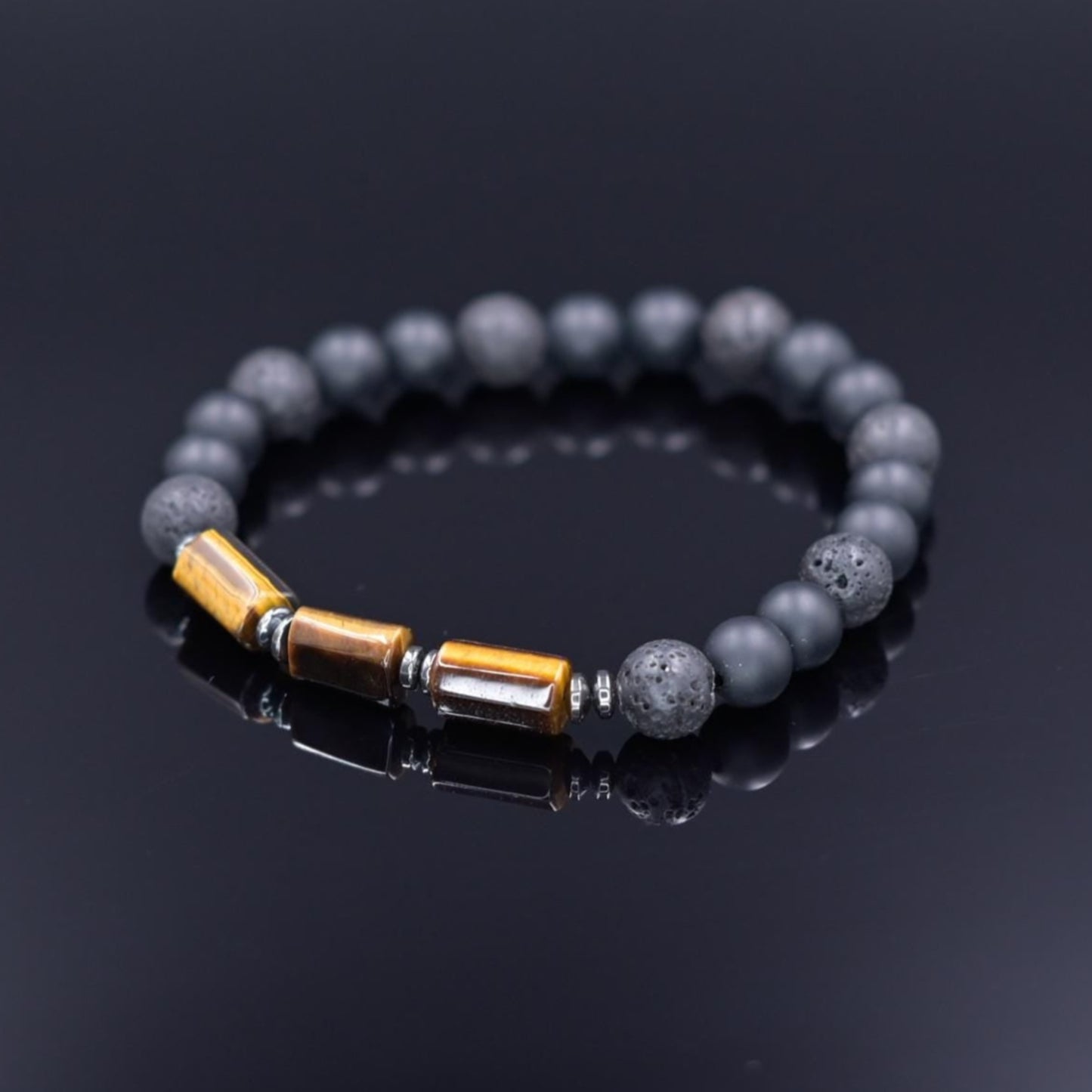 Tiger's Eye Stretch Bracelet, Men's Black Onyx Lava Stone Bracelet, Gift for Men, Elastic Beaded Bracelet, Christmas Gift, Men's Gift - Shamballa Bracelet - Birthstone Bracelet - Gemstone Bracelet Men - Chakra Bracelet - Macrame Bracelet - Healing Bracelet - Valinde