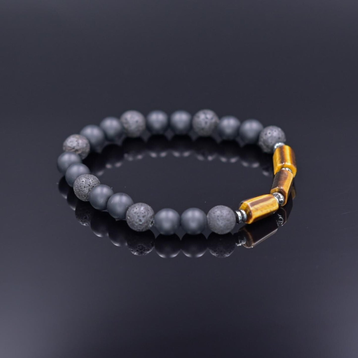 Tiger's Eye Stretch Bracelet, Men's Black Onyx Lava Stone Bracelet, Gift for Men, Elastic Beaded Bracelet, Christmas Gift, Men's Gift - Shamballa Bracelet - Birthstone Bracelet - Gemstone Bracelet Men - Chakra Bracelet - Macrame Bracelet - Healing Bracelet - Valinde