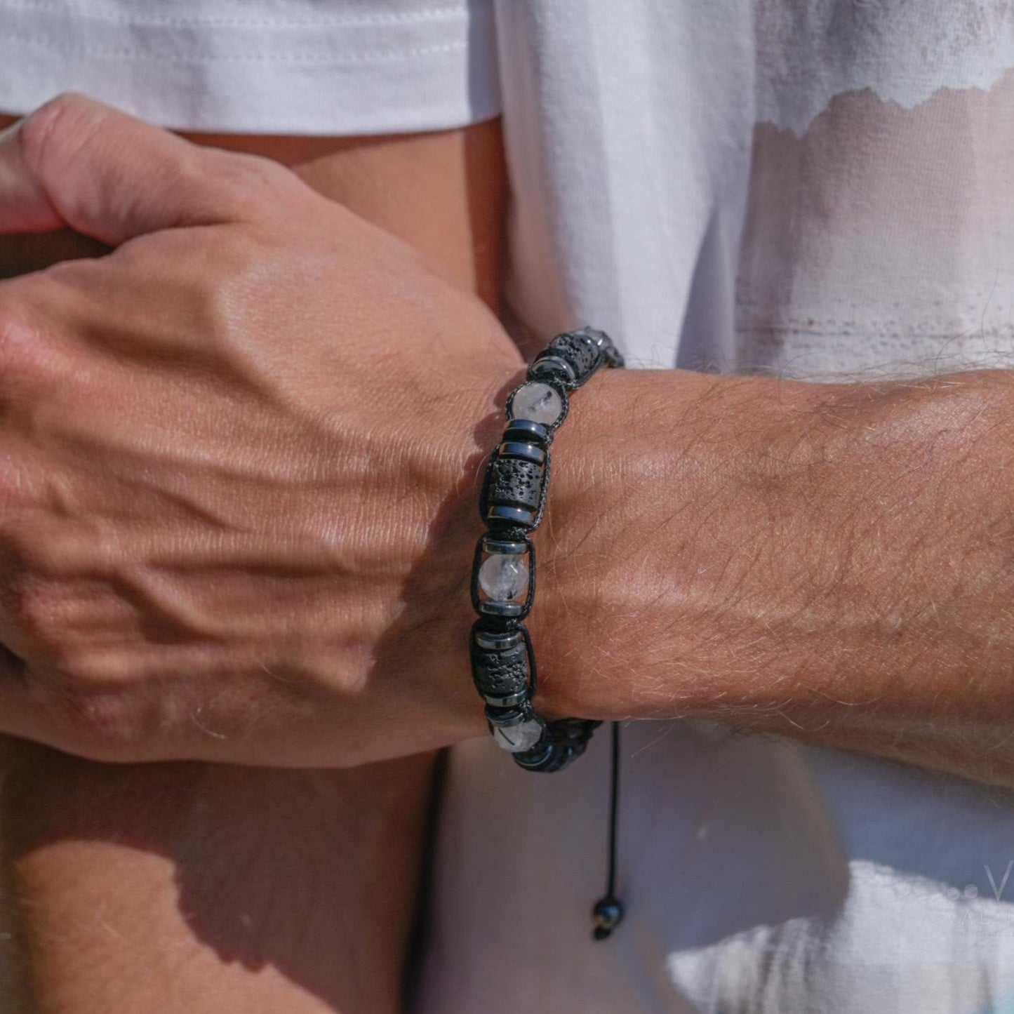 Natural Quartz Braided Bracelet, Men's Lava Stone Hematite Adjustable Bracelet, Gift for Him, Tiny Beads Stone Bracelet, Father's Day Gift - Shamballa Bracelet - Mantra Bracelet - Yoga Bracelet - Birthstone Bracelet - Gemstone Bracelet Men - Chakra Bracelet - Macrame Bracelet - Healing Bracelet - Gift for Father - Gift For Men - Valinde