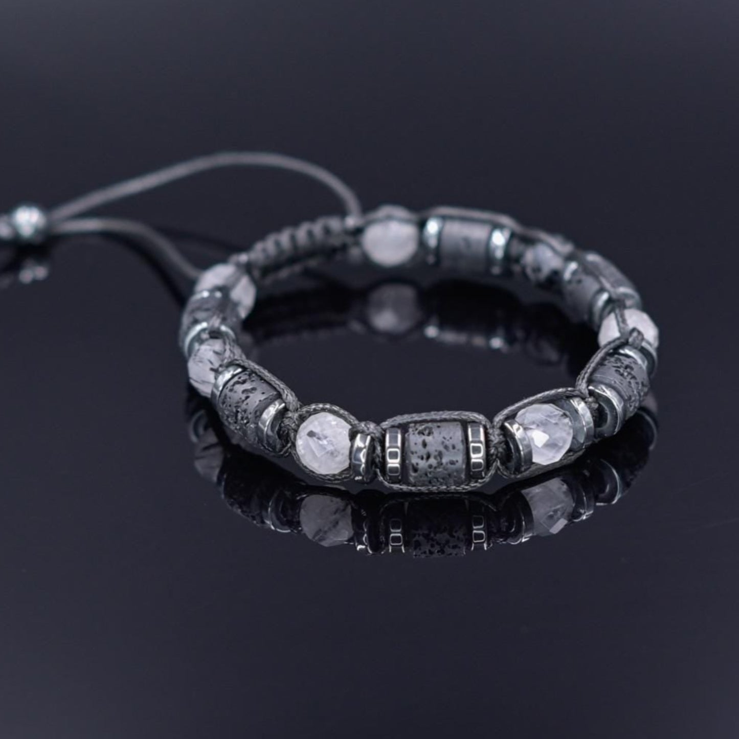 Natural Quartz Braided Bracelet, Men's Lava Stone Hematite Adjustable Bracelet, Gift for Him, Tiny Beads Stone Bracelet, Father's Day Gift - Shamballa Bracelet - Mantra Bracelet - Yoga Bracelet - Birthstone Bracelet - Gemstone Bracelet Men - Chakra Bracelet - Macrame Bracelet - Healing Bracelet - Gift for Father - Gift For Men - Valinde