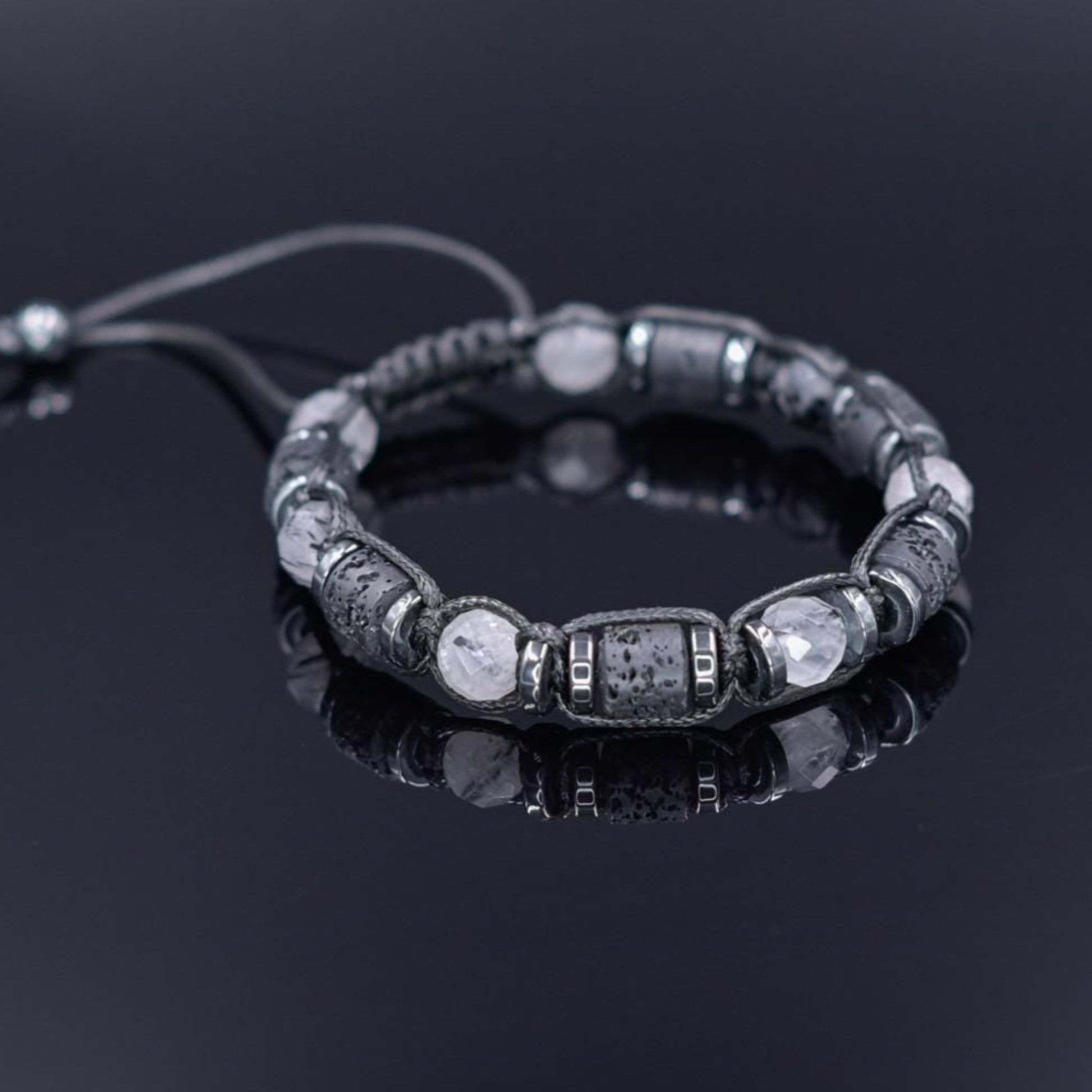 Natural Quartz Braided Bracelet, Men's Lava Stone Hematite Adjustable Bracelet, Gift for Him, Tiny Beads Stone Bracelet, Father's Day Gift - Shamballa Bracelet - Mantra Bracelet  -  Yoga Bracelet -  Birthstone Bracelet - Gemstone Bracelet Men - Chakra Bracelet - Macrame Bracelet - Healing Bracelet - Gift for Father - Gift For Men - Valinde