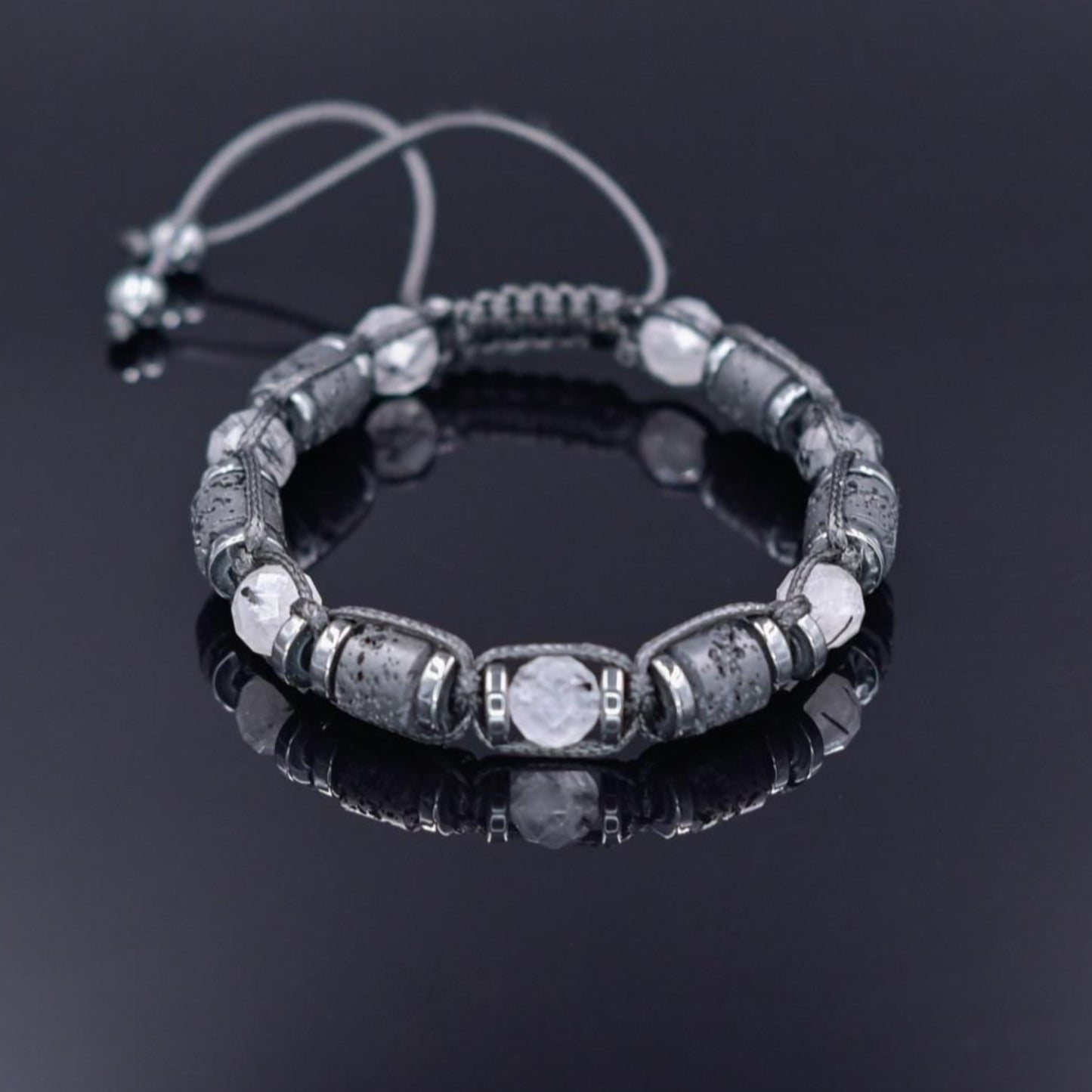 Natural Quartz Braided Bracelet, Men's Lava Stone Hematite Adjustable Bracelet, Gift for Him, Tiny Beads Stone Bracelet, Father's Day Gift - Shamballa Bracelet - Mantra Bracelet - Yoga Bracelet - Birthstone Bracelet - Gemstone Bracelet Men - Chakra Bracelet - Macrame Bracelet - Healing Bracelet - Gift for Father - Gift For Men - Valinde