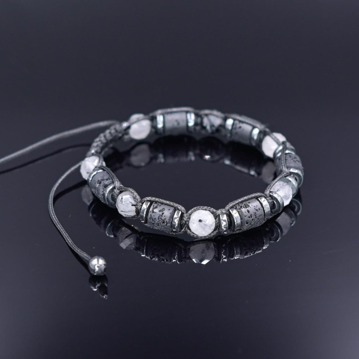 Natural Quartz Braided Bracelet, Men's Lava Stone Hematite Adjustable Bracelet, Gift for Him, Tiny Beads Stone Bracelet, Father's Day Gift - Shamballa Bracelet - Mantra Bracelet - Yoga Bracelet - Birthstone Bracelet - Gemstone Bracelet Men - Chakra Bracelet - Macrame Bracelet - Healing Bracelet - Gift for Father - Gift For Men - Valinde