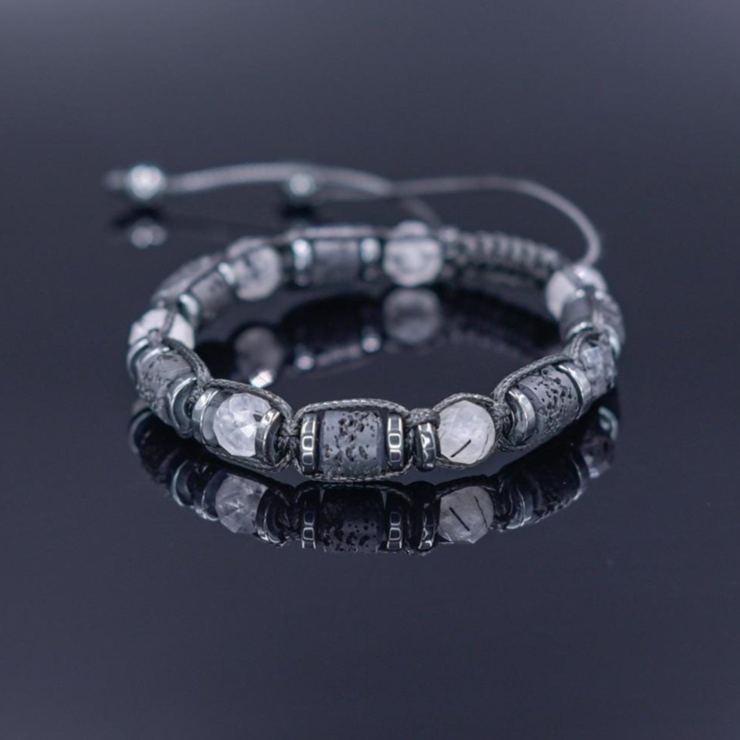 Natural Quartz Braided Bracelet, Men's Lava Stone Hematite Adjustable Bracelet, Gift for Him, Tiny Beads Stone Bracelet, Father's Day Gift - Shamballa Bracelet - Mantra Bracelet - Yoga Bracelet - Birthstone Bracelet - Gemstone Bracelet Men - Chakra Bracelet - Macrame Bracelet - Healing Bracelet - Gift for Father - Gift For Men - Valinde
