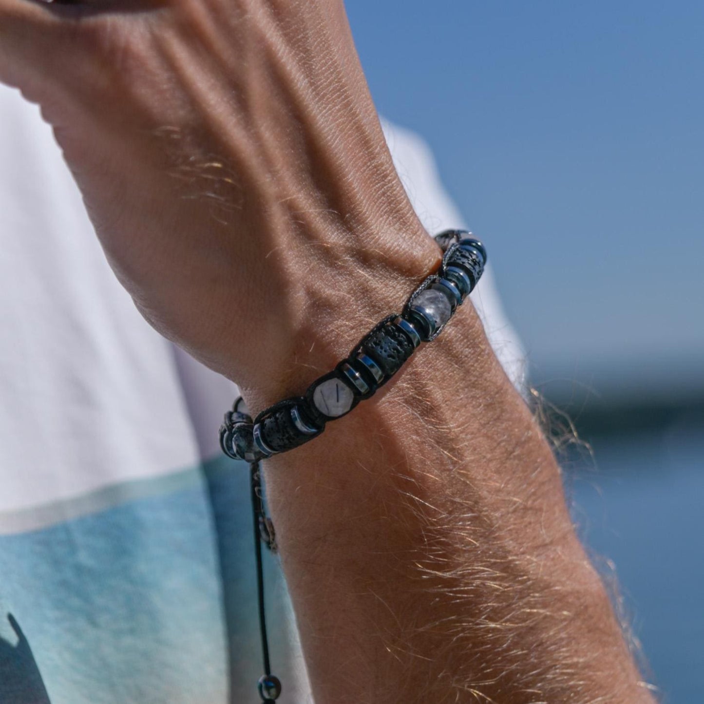 Natural Quartz Braided Bracelet, Men's Lava Stone Hematite Adjustable Bracelet, Gift for Him, Tiny Beads Stone Bracelet, Father's Day Gift - Shamballa Bracelet - Mantra Bracelet - Yoga Bracelet - Birthstone Bracelet - Gemstone Bracelet Men - Chakra Bracelet - Macrame Bracelet - Healing Bracelet - Gift for Father - Gift For Men - Valinde