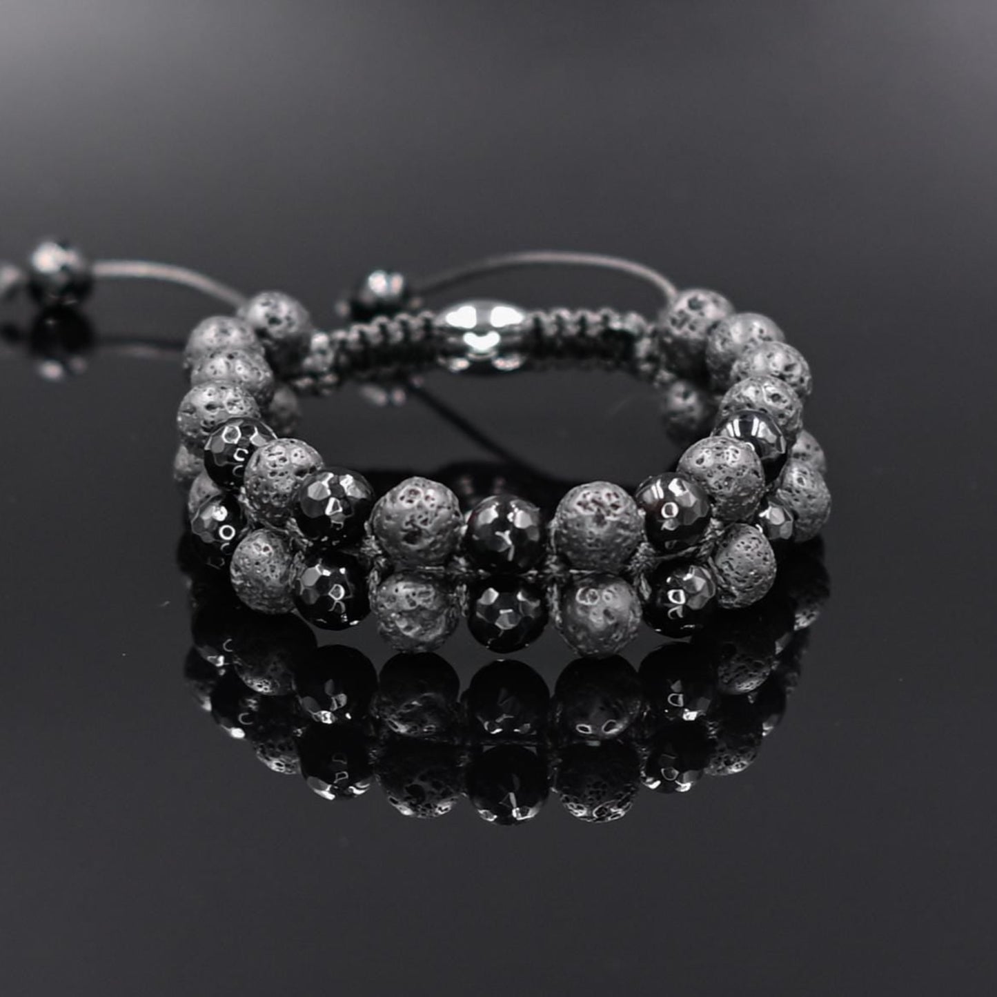 Lava Stone Double Bracelet for Men Men's Bracelet Black Agate Bracelet Gemstone Adjustable Bracelet Macrame Bracelet Gift for Men- Shamballa Bracelet - Mantra Bracelet - Yoga Bracelet - Birthstone Bracelet - Gemstone Bracelet Men - Chakra Bracelet - Macrame Bracelet - Healing Bracelet - Gift for Father - Gift For Men - Valinde