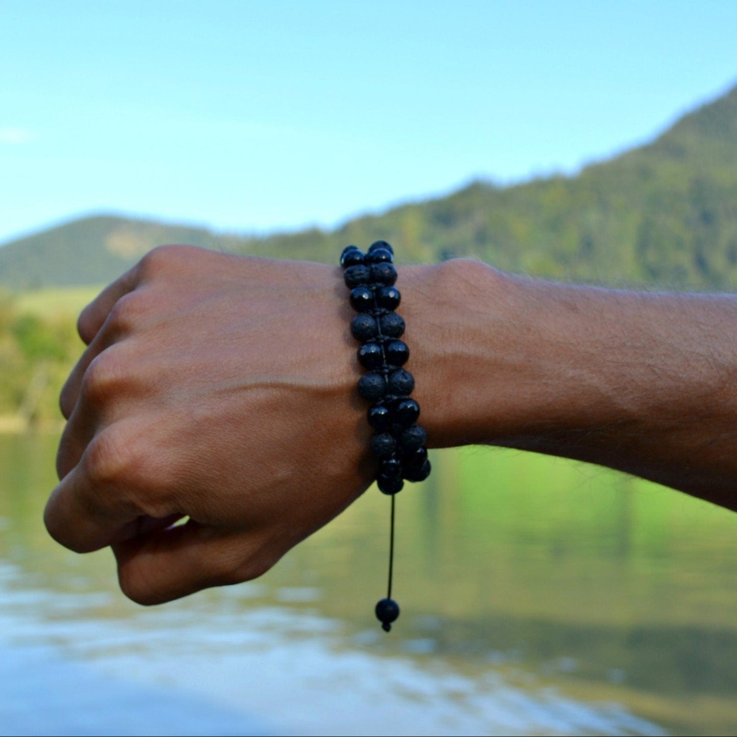 Lava Stone Double Bracelet for Men Men's Bracelet Black Agate Bracelet Gemstone Adjustable Bracelet Macrame Bracelet Gift for Men- Shamballa Bracelet - Mantra Bracelet - Yoga Bracelet - Birthstone Bracelet - Gemstone Bracelet Men - Chakra Bracelet - Macrame Bracelet - Healing Bracelet - Gift for Father - Gift For Men - Valinde
