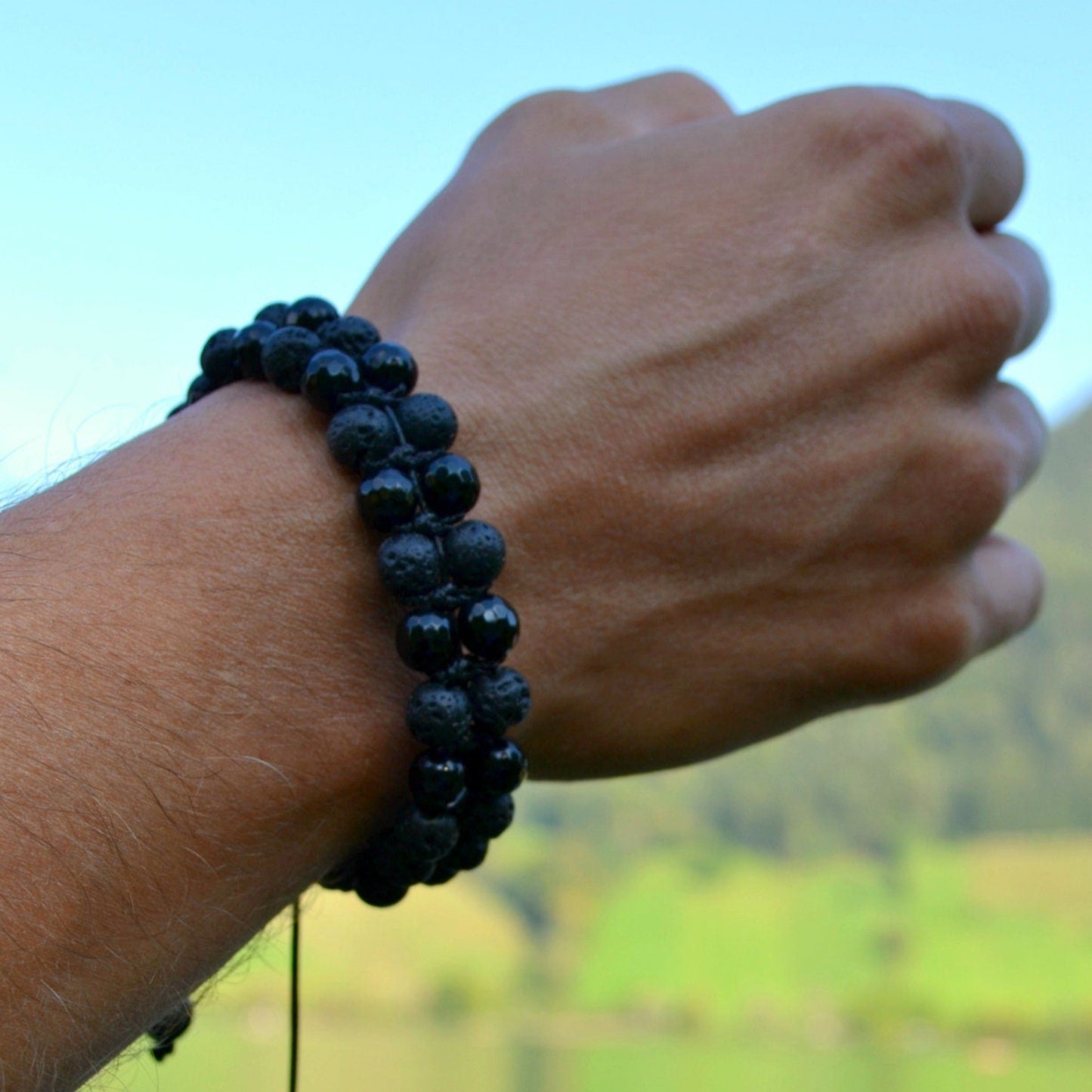 Lava Stone Double Bracelet for Men Men's Bracelet Black Agate Bracelet Gemstone Adjustable Bracelet Macrame Bracelet Gift for Men- Shamballa Bracelet - Mantra Bracelet - Yoga Bracelet - Birthstone Bracelet - Gemstone Bracelet Men - Chakra Bracelet - Macrame Bracelet - Healing Bracelet - Gift for Father - Gift For Men - Valinde