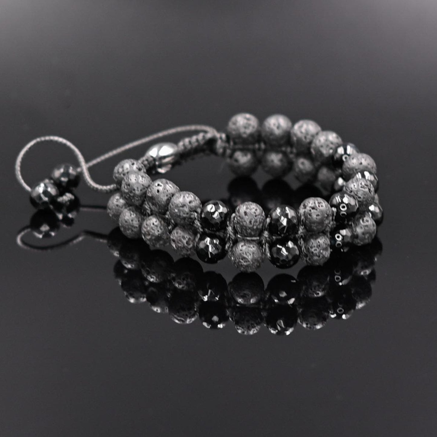 Lava Stone Double Bracelet for Men Men's Bracelet Black Agate Bracelet Gemstone Adjustable Bracelet Macrame Bracelet Gift for Men- Shamballa Bracelet - Mantra Bracelet - Yoga Bracelet - Birthstone Bracelet - Gemstone Bracelet Men - Chakra Bracelet - Macrame Bracelet - Healing Bracelet - Gift for Father - Gift For Men - Valinde
