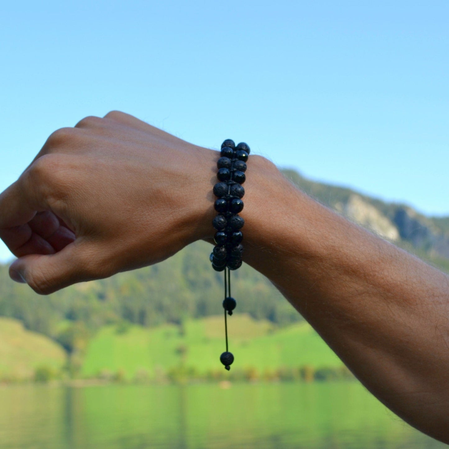 Lava Stone Double Bracelet for Men Men's Bracelet Black Agate Bracelet Gemstone Adjustable Bracelet Macrame Bracelet Gift for Men- Shamballa Bracelet - Mantra Bracelet - Yoga Bracelet - Birthstone Bracelet - Gemstone Bracelet Men - Chakra Bracelet - Macrame Bracelet - Healing Bracelet - Gift for Father - Gift For Men - Valinde