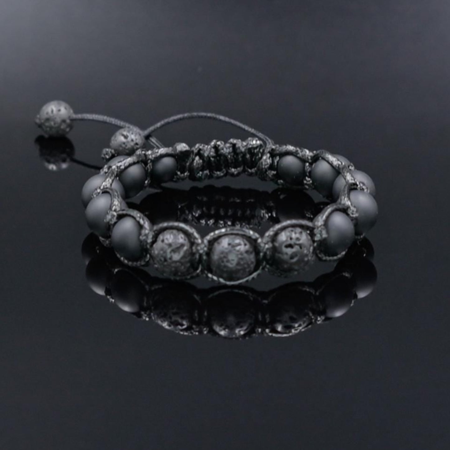 Men's Black Lava Rock Onyx Adjustable Macrame Bracelet, Gift for Men, Gemstone Braided Bracelet, Black Beaded Bracelet, Lava Stone Jewelry - Shamballa Bracelet - Mantra Bracelet - Yoga Bracelet - Birthstone Bracelet - Gemstone Bracelet Men - Chakra Bracelet - Macrame Bracelet - Healing Bracelet - Gift for Father - Gift For Men - Valinde