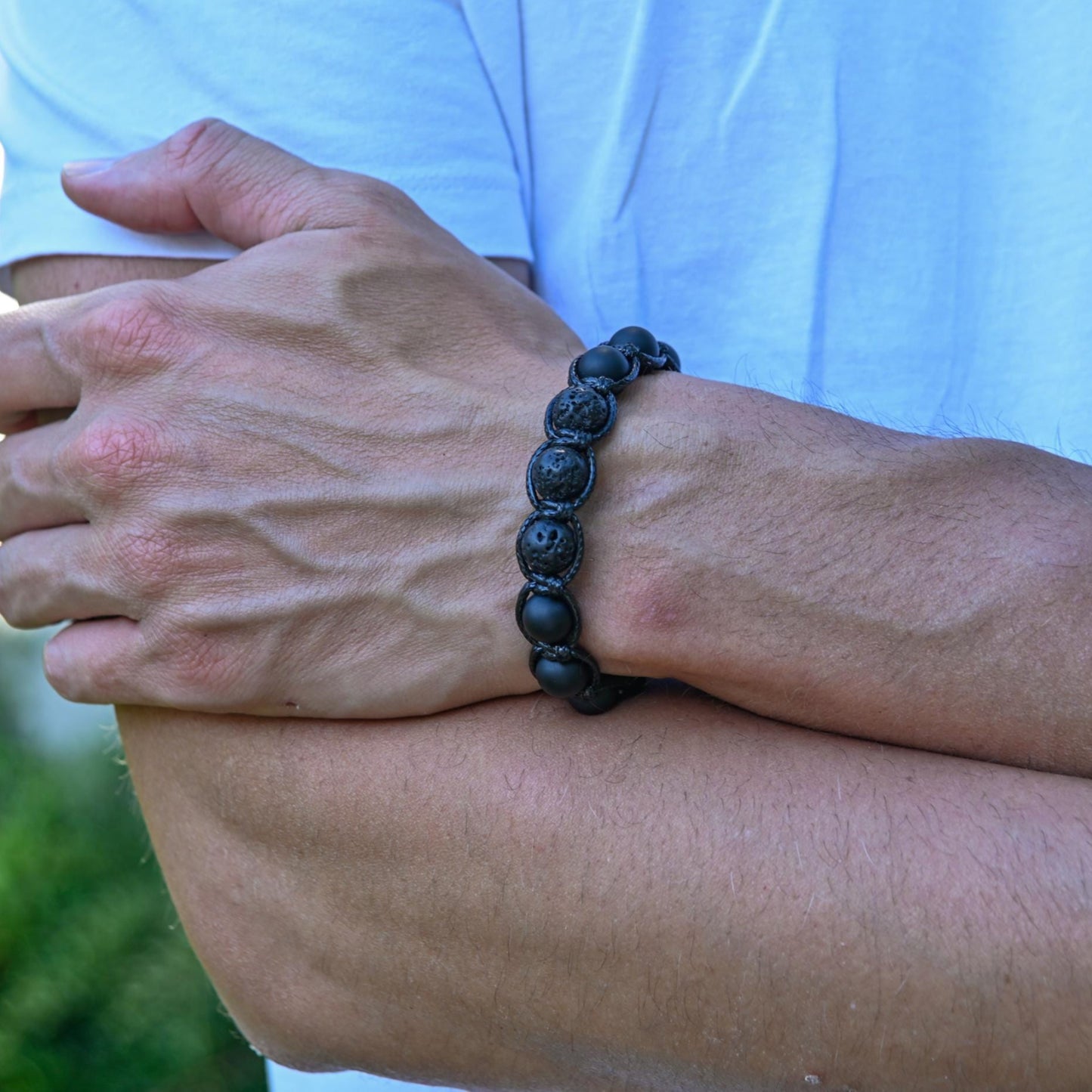 Men's Black Lava Rock Onyx Adjustable Macrame Bracelet, Gift for Men, Gemstone Braided Bracelet, Black Beaded Bracelet, Lava Stone Jewelry - Shamballa Bracelet - Mantra Bracelet - Yoga Bracelet - Birthstone Bracelet - Gemstone Bracelet Men - Chakra Bracelet - Macrame Bracelet - Healing Bracelet - Gift for Father - Gift For Men - Valinde