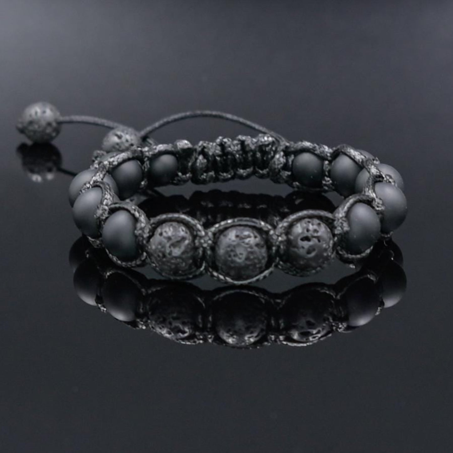 Men's Black Lava Rock Onyx Adjustable Macrame Bracelet, Gift for Men, Gemstone Braided Bracelet, Black Beaded Bracelet, Lava Stone Jewelry - Shamballa Bracelet - Mantra Bracelet - Yoga Bracelet - Birthstone Bracelet - Gemstone Bracelet Men - Chakra Bracelet - Macrame Bracelet - Healing Bracelet - Gift for Father - Gift For Men - Valinde