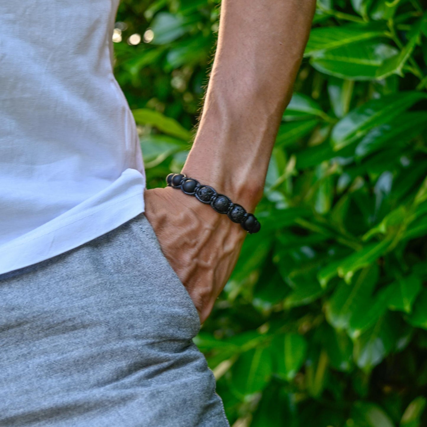 Men's Black Lava Rock Onyx Adjustable Macrame Bracelet, Gift for Men, Gemstone Braided Bracelet, Black Beaded Bracelet, Lava Stone Jewelry - Shamballa Bracelet - Mantra Bracelet - Yoga Bracelet - Birthstone Bracelet - Gemstone Bracelet Men - Chakra Bracelet - Macrame Bracelet - Healing Bracelet - Gift for Father - Gift For Men - Valinde
