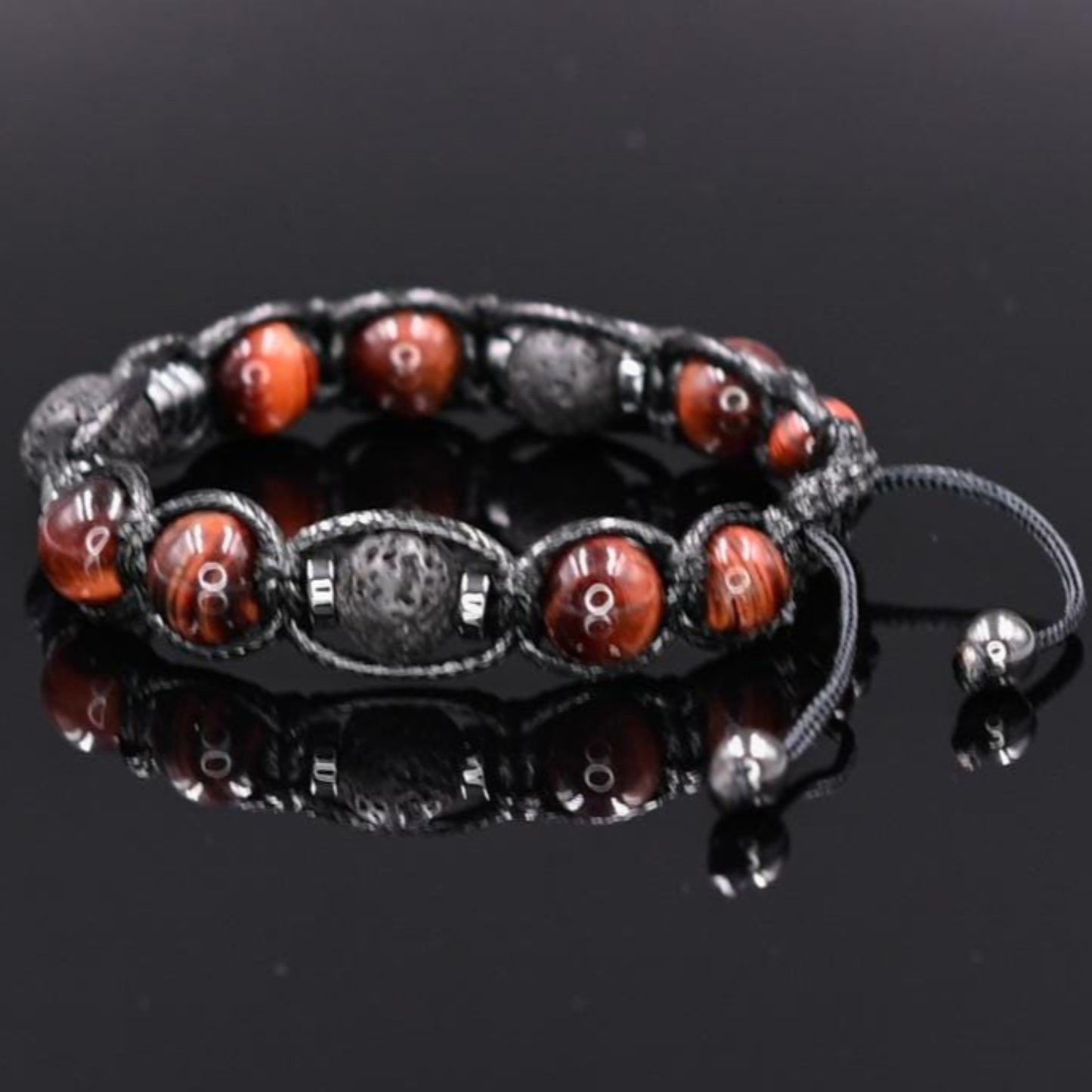 Men's Red Tiger's Eye Lava Stone Bracelet, Gift for Men, Adjustable Braided Bracelet,Lava Rock Bracelet, Hematite Bracelet,Father's Day Gift - Shamballa Bracelet - Mantra Bracelet - Birthstone Bracelet - Gemstone Bracelet Men - Chakra Bracelet - Macrame Bracelet - Healing Bracelet - Valinde