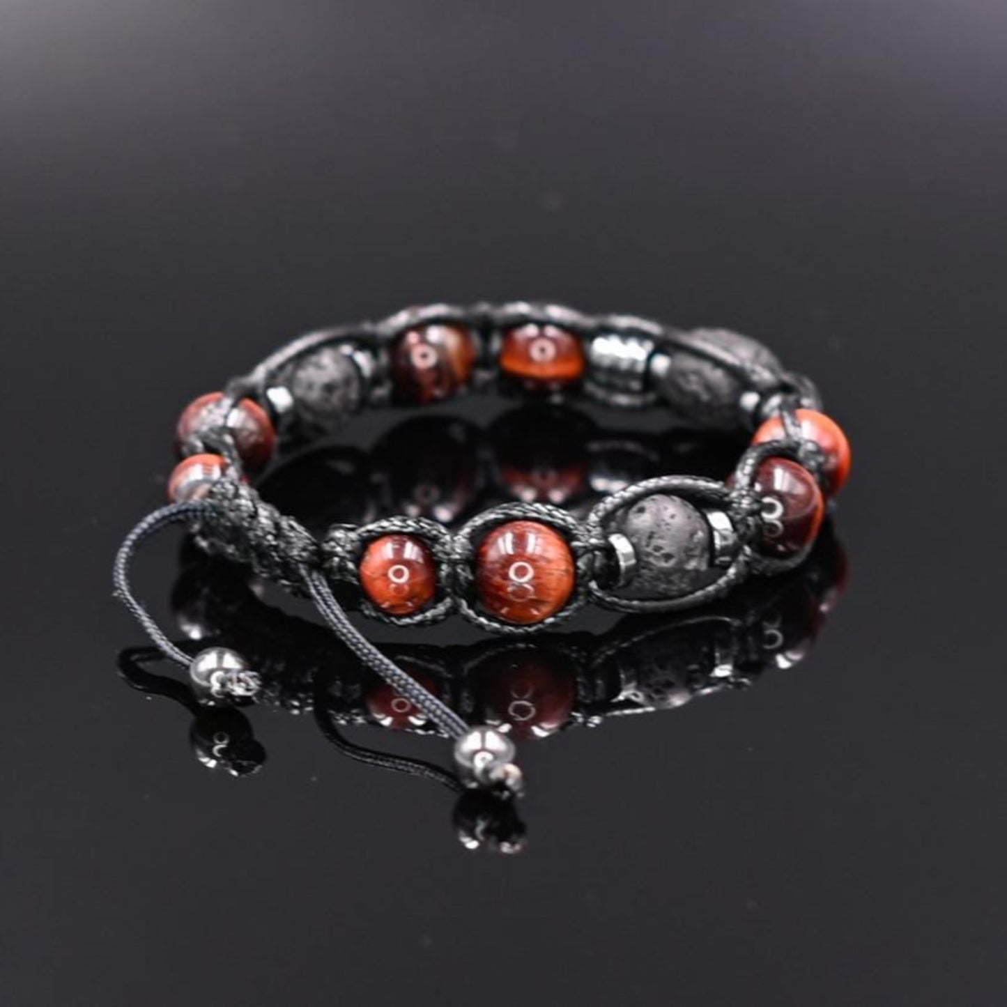 Men's Red Tiger's Eye Lava Stone Bracelet, Gift for Men, Adjustable Braided Bracelet,Lava Rock Bracelet, Hematite Bracelet,Father's Day Gift - Shamballa Bracelet - Mantra Bracelet - Birthstone Bracelet - Gemstone Bracelet Men - Chakra Bracelet - Macrame Bracelet - Healing Bracelet - Valinde
