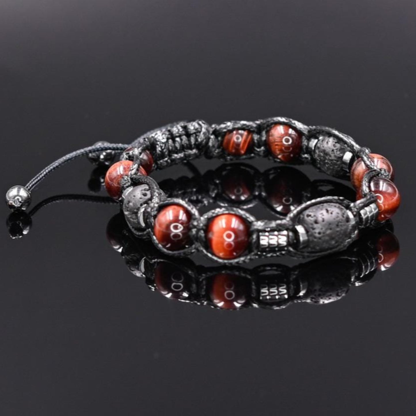 Men's Red Tiger's Eye Lava Stone Bracelet, Gift for Men, Adjustable Braided Bracelet,Lava Rock Bracelet, Hematite Bracelet,Father's Day Gift - Shamballa Bracelet - Mantra Bracelet - Birthstone Bracelet - Gemstone Bracelet Men - Chakra Bracelet - Macrame Bracelet - Healing Bracelet - Valinde