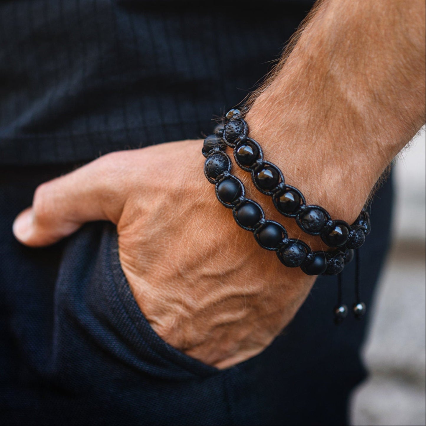 Men's Black Stone Bracelet Gemstone Bracelet Lava Stone Bead Bracelet Macramé Bracelet Agate Bracelet Bead Bracelet Men's Jewellery - Shamballa Bracelet - Mantra Bracelet - Yoga Bracelet - Birthstone Bracelet - Gemstone Bracelet Men - Chakra Bracelet - Macrame Bracelet - Healing Bracelet - Gift for Father - Gift For Men - Valinde