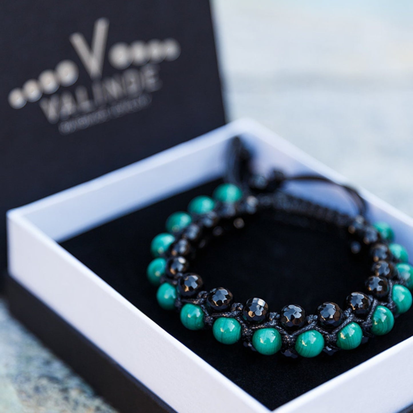 Genuine Malachite Triple Bracelet - Men's Three Rows Adjustable Bracelet - Black Agate Gemstone Bracelet - Gift for Men - Wide Bead Bracelet - Shamballa Bracelet - Birthstone Bracelet - Gemstone Bracelet Men - Chakra Bracelet - Macrame Bracelet - Healing Bracelet - Valinde