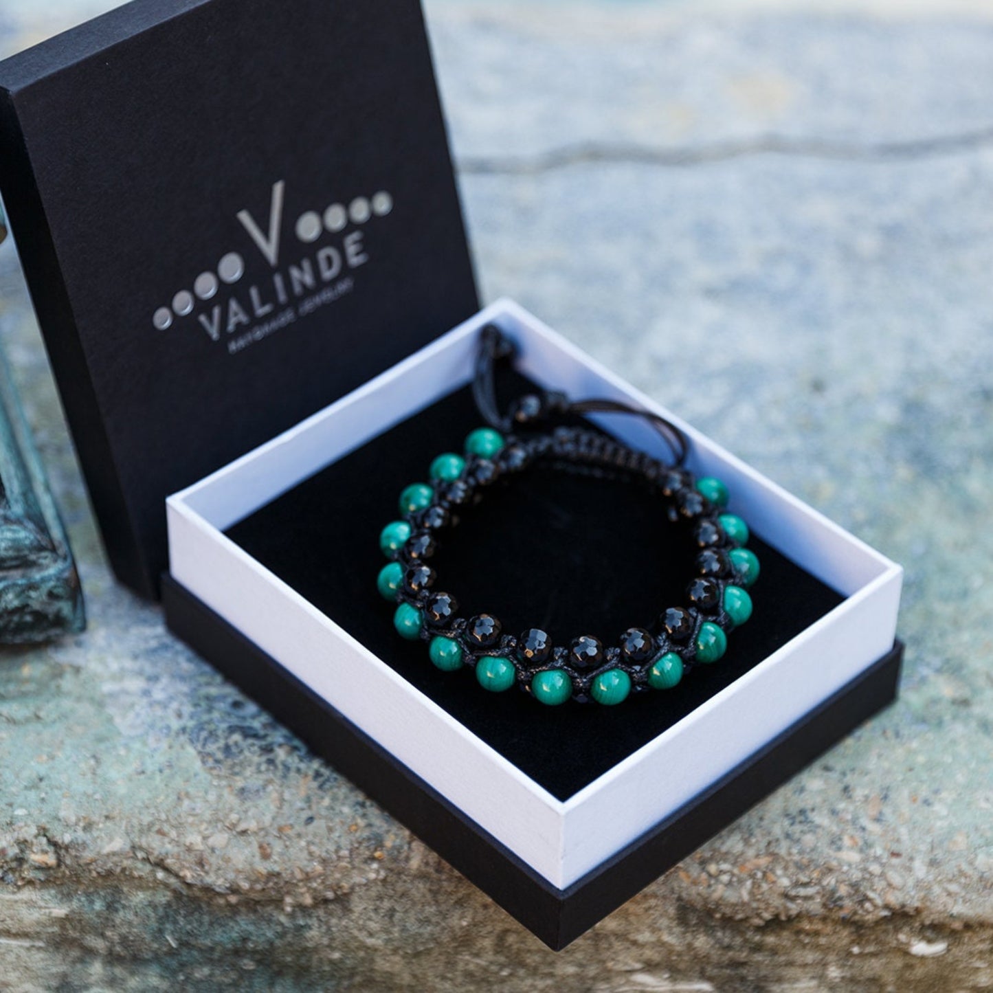Genuine Malachite Triple Bracelet - Men's Three Rows Adjustable Bracelet - Black Agate Gemstone Bracelet - Gift for Men - Wide Bead Bracelet - Shamballa Bracelet - Birthstone Bracelet - Gemstone Bracelet Men - Chakra Bracelet - Macrame Bracelet - Healing Bracelet - Valinde