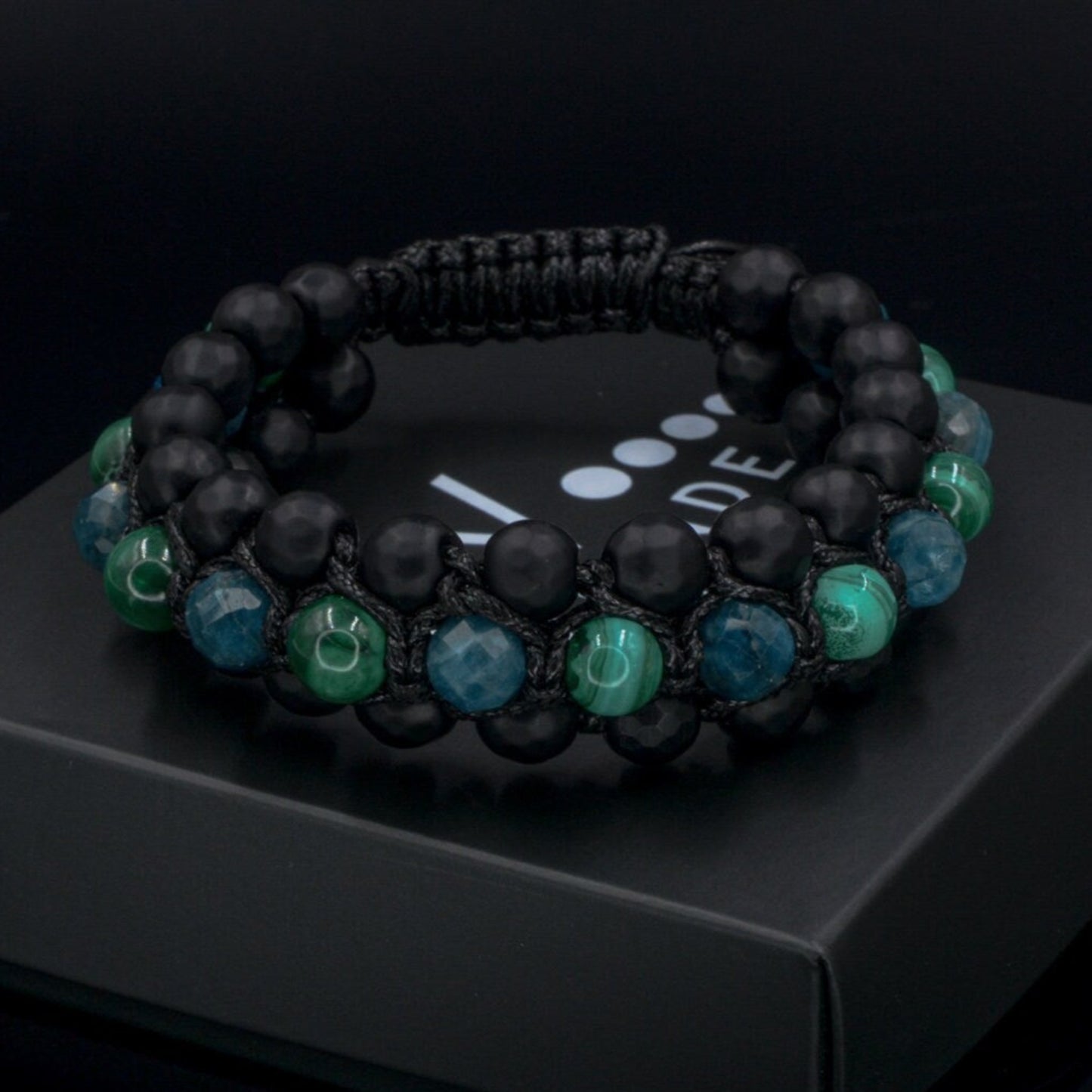 Malachite & Apatite Triple Bracelet for Men - Men's 3 Rows Macrame Bracelet - Black Onyx Bracelet - Gift for Men - Father's Day Gift- Shamballa Bracelet - Birthstone Bracelet - Gemstone Bracelet Men - Chakra Bracelet - Macrame Bracelet - Healing Bracelet - Valinde