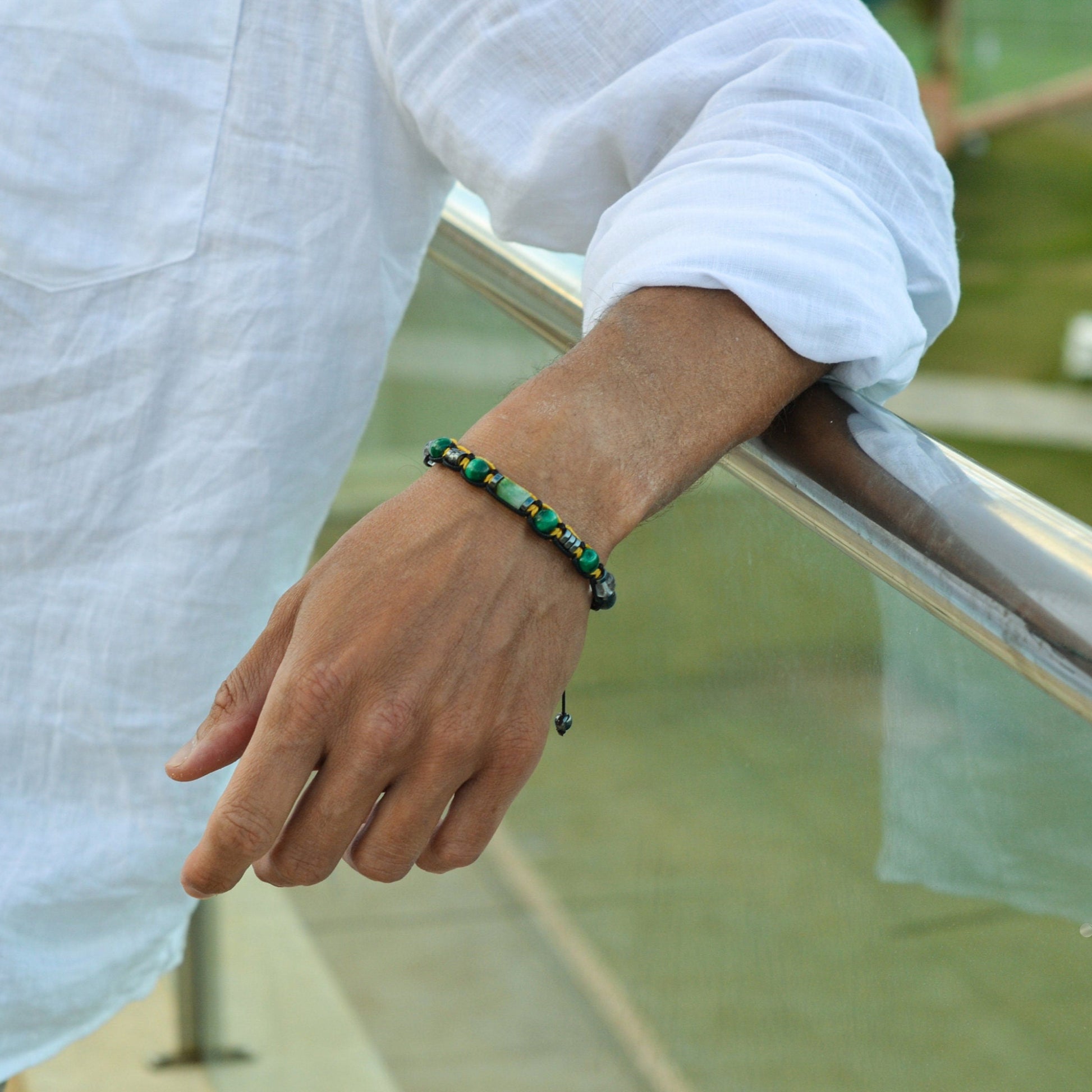 Men's Malachite and Chrysoprase Beads Bracelet Gift for Men Hawk's Eye Gemstone Adjustable Bracelet Crystal Bracelet Men's Gift  - Shamballa Bracelet - Mantra Bracelet  -  Birthstone Bracelet - Gemstone Bracelet Men - Chakra Bracelet - Macrame Bracelet - Healing Bracelet - Valinde