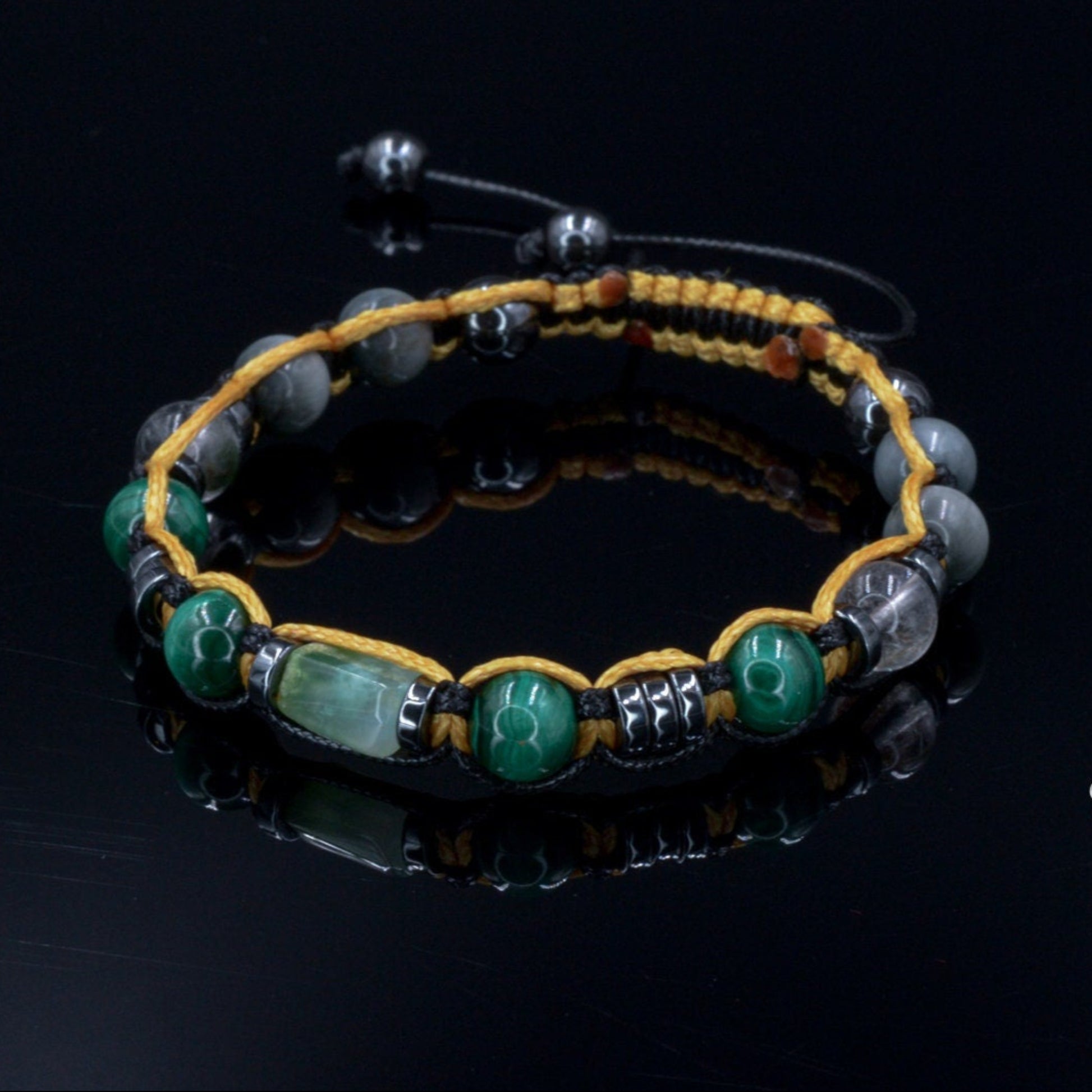 Men's Malachite and Chrysoprase Beads Bracelet Gift for Men Hawk's Eye Gemstone Adjustable Bracelet Crystal Bracelet Men's Gift  - Shamballa Bracelet - Mantra Bracelet  -  Birthstone Bracelet - Gemstone Bracelet Men - Chakra Bracelet - Macrame Bracelet - Healing Bracelet - Valinde