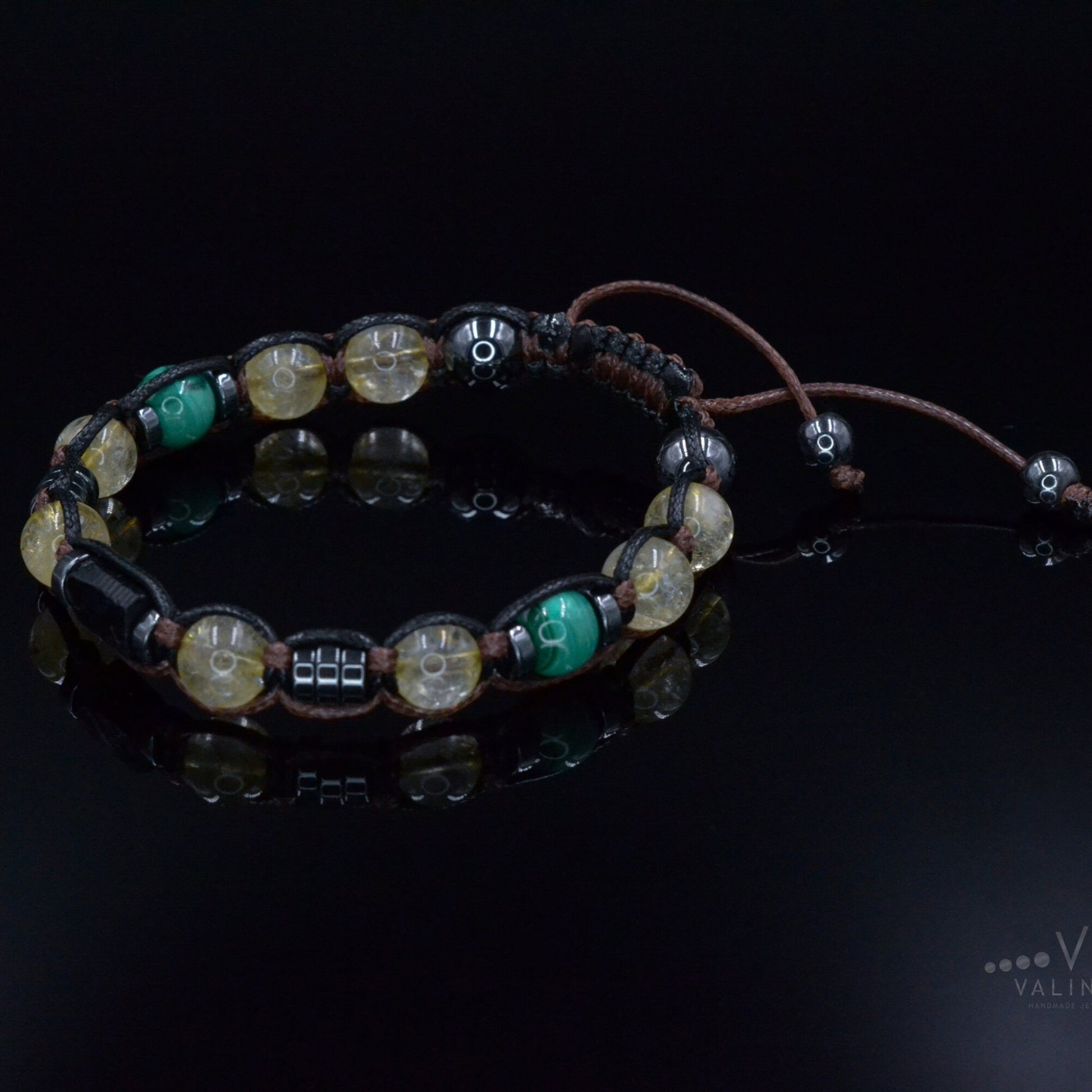 Men's Natural Citrine Crystal Bracelet - Gift for Men - Raw Tourmaline Malachite Bead Bracelet - Adjustable Macrame Bracelet for Men - Shamballa Bracelet - Birthstone Bracelet - Gemstone Bracelet Men - Chakra Bracelet - Macrame Bracelet - Healing Bracelet - Valinde - Shamballa Bracelet - Birthstone Bracelet - Gemstone Bracelet Men - Chakra Bracelet - Macrame Bracelet - Healing Bracelet - Valinde