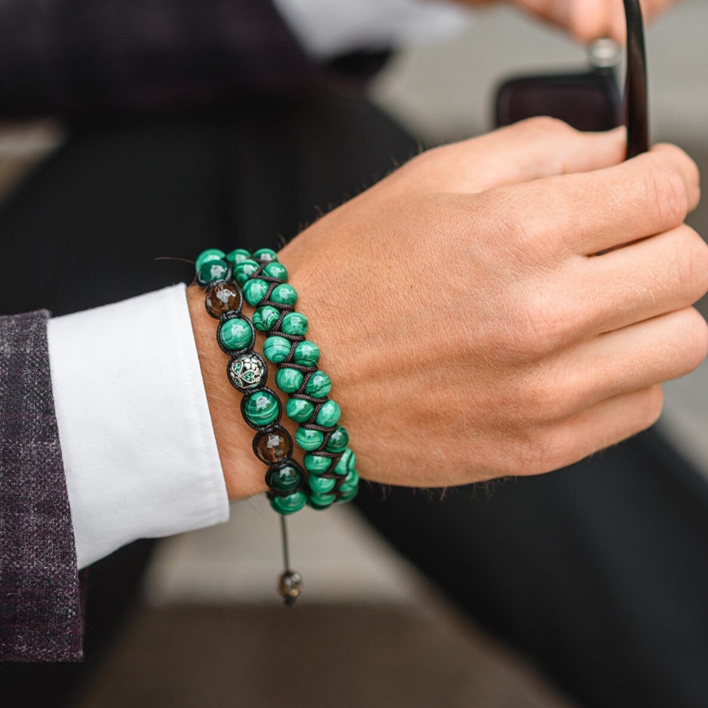 Men's Genuine Malachite Bracelet Double Row Bracelet Malachite Gemstone Bracelet Double Bracelet Gift for Men Adjustable Stone Bracelet- Shamballa Bracelet - Mantra Bracelet - Yoga Bracelet - Birthstone Bracelet - Gemstone Bracelet Men - Chakra Bracelet - Macrame Bracelet - Healing Bracelet - Gift for Father - Gift For Men - Valinde